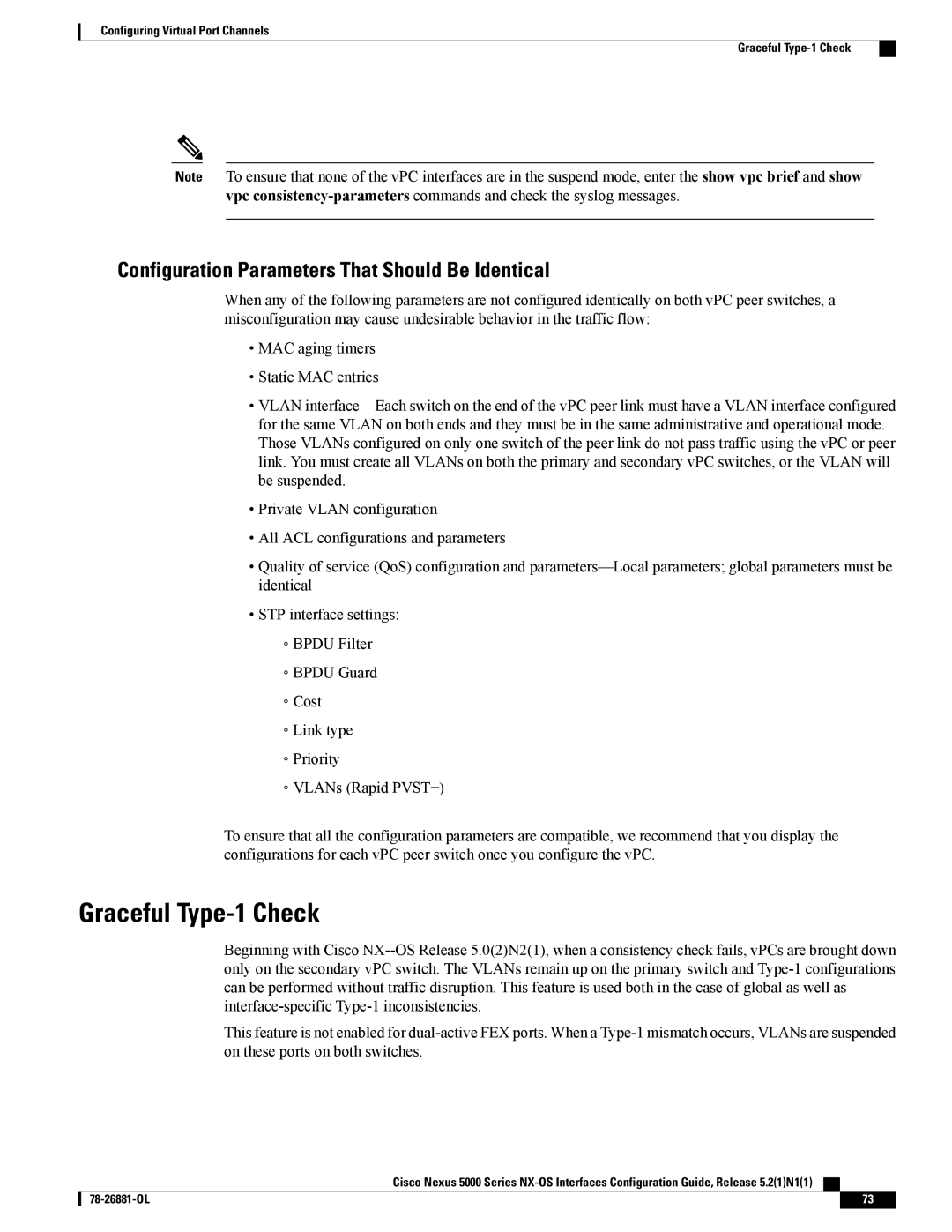 Cisco Systems N5KC5596TFA manual Graceful Type-1 Check, Configuration Parameters That Should Be Identical 