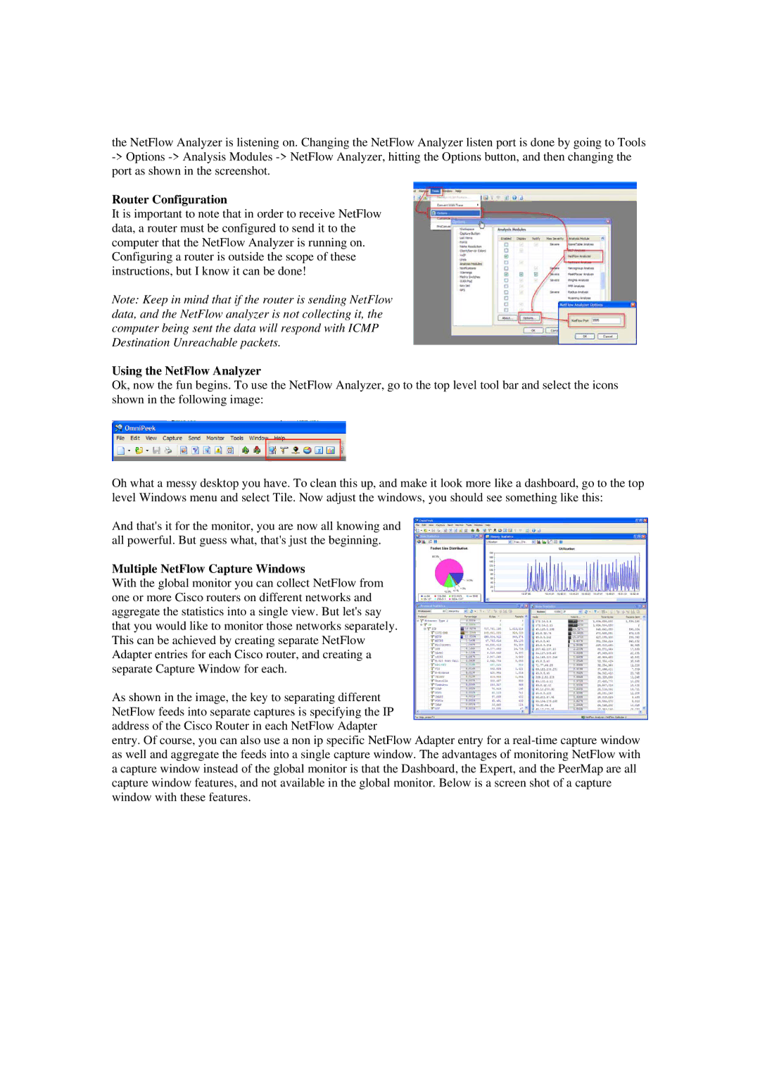 Cisco Systems NetFlow Analyzer s manual Router Configuration, Using the NetFlow Analyzer, Multiple NetFlow Capture Windows 