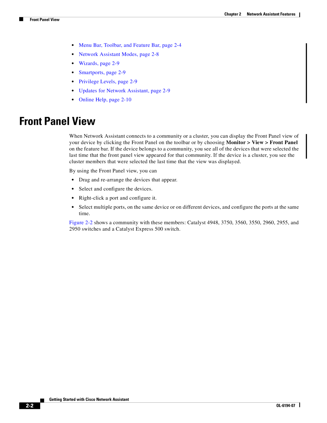 Cisco Systems Network Assistant manual Front Panel View 