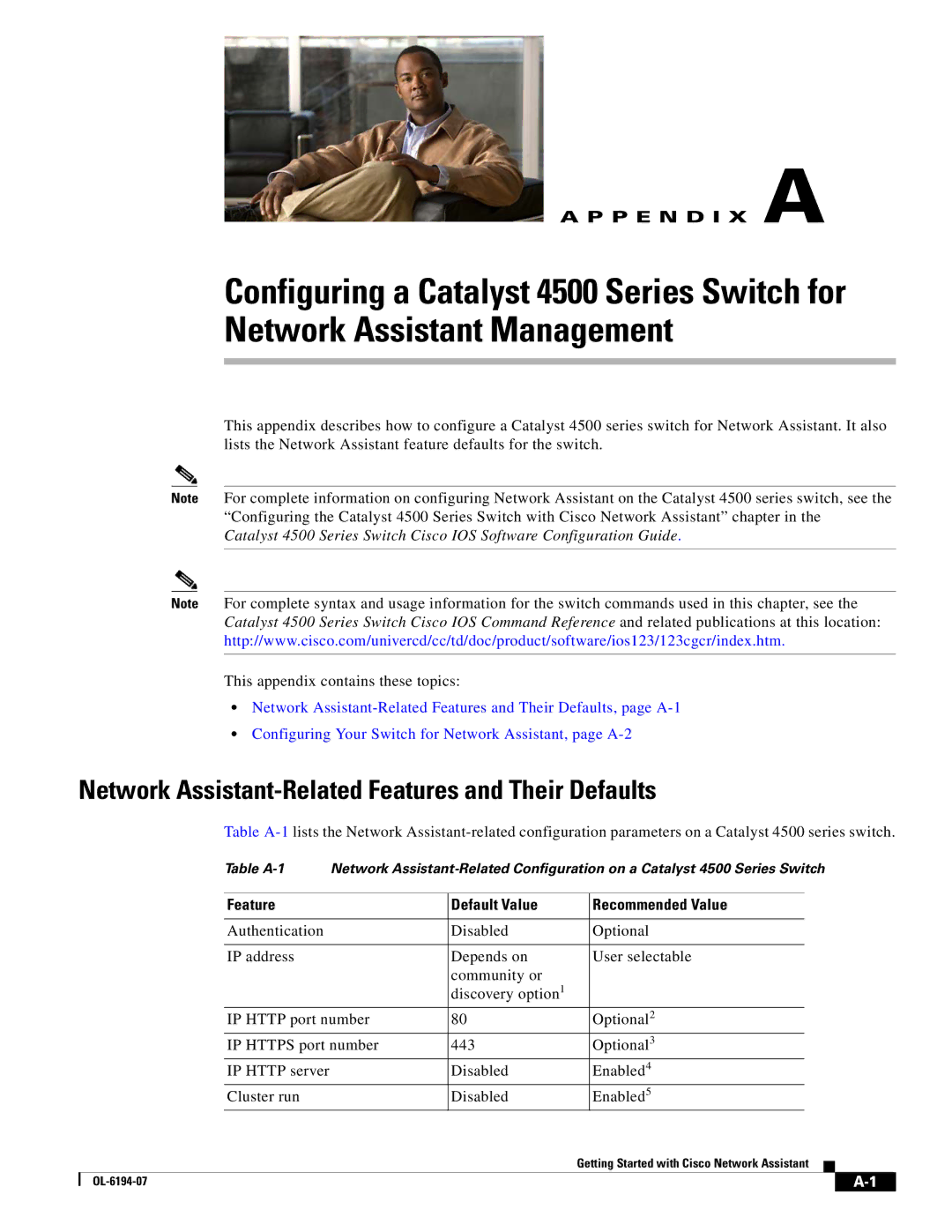 Cisco Systems manual Network Assistant-Related Features and Their Defaults, Feature Default Value Recommended Value 