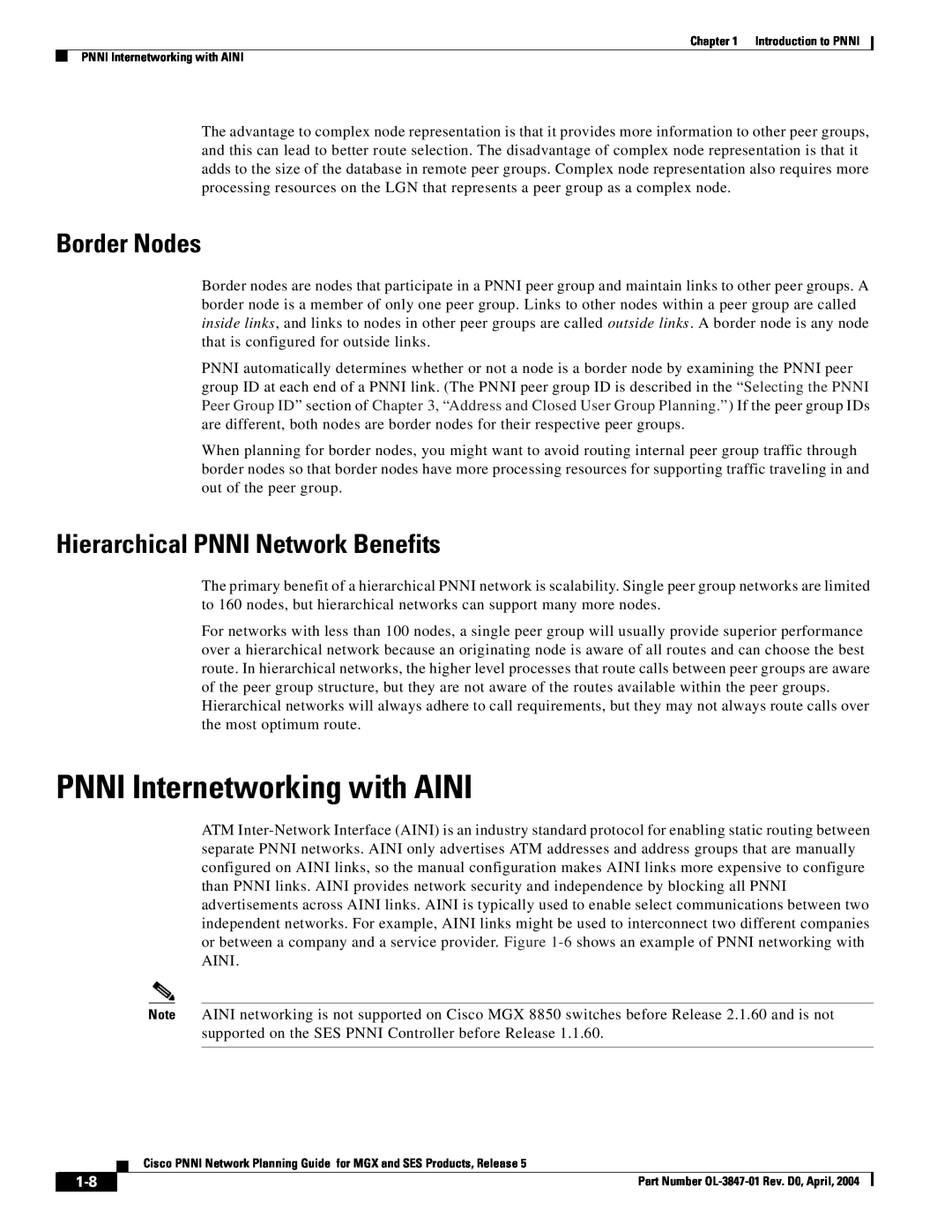 Cisco Systems Network Router manual PNNI Internetworking with AINI, Border Nodes, Hierarchical PNNI Network Benefits 