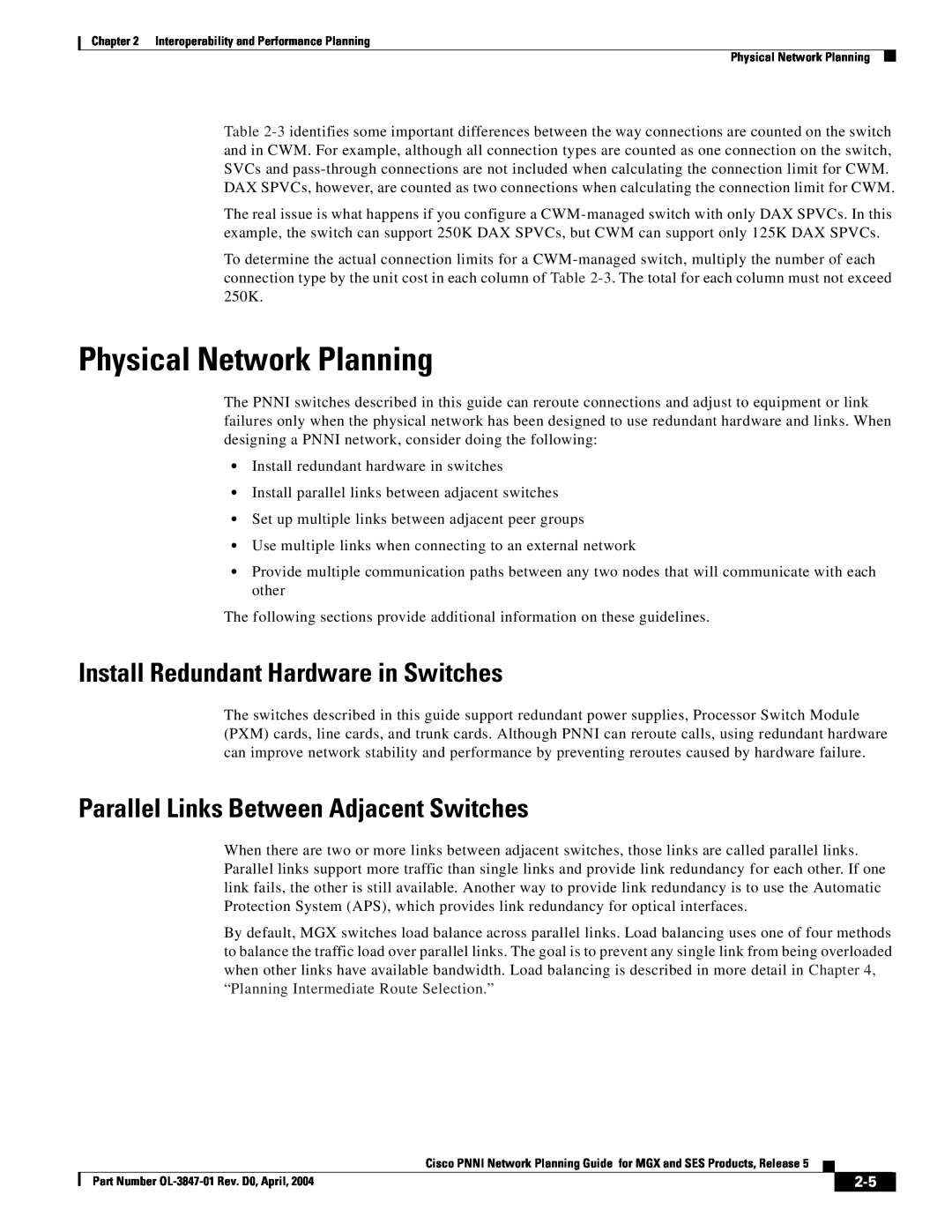 Cisco Systems Network Router manual Physical Network Planning, Install Redundant Hardware in Switches 