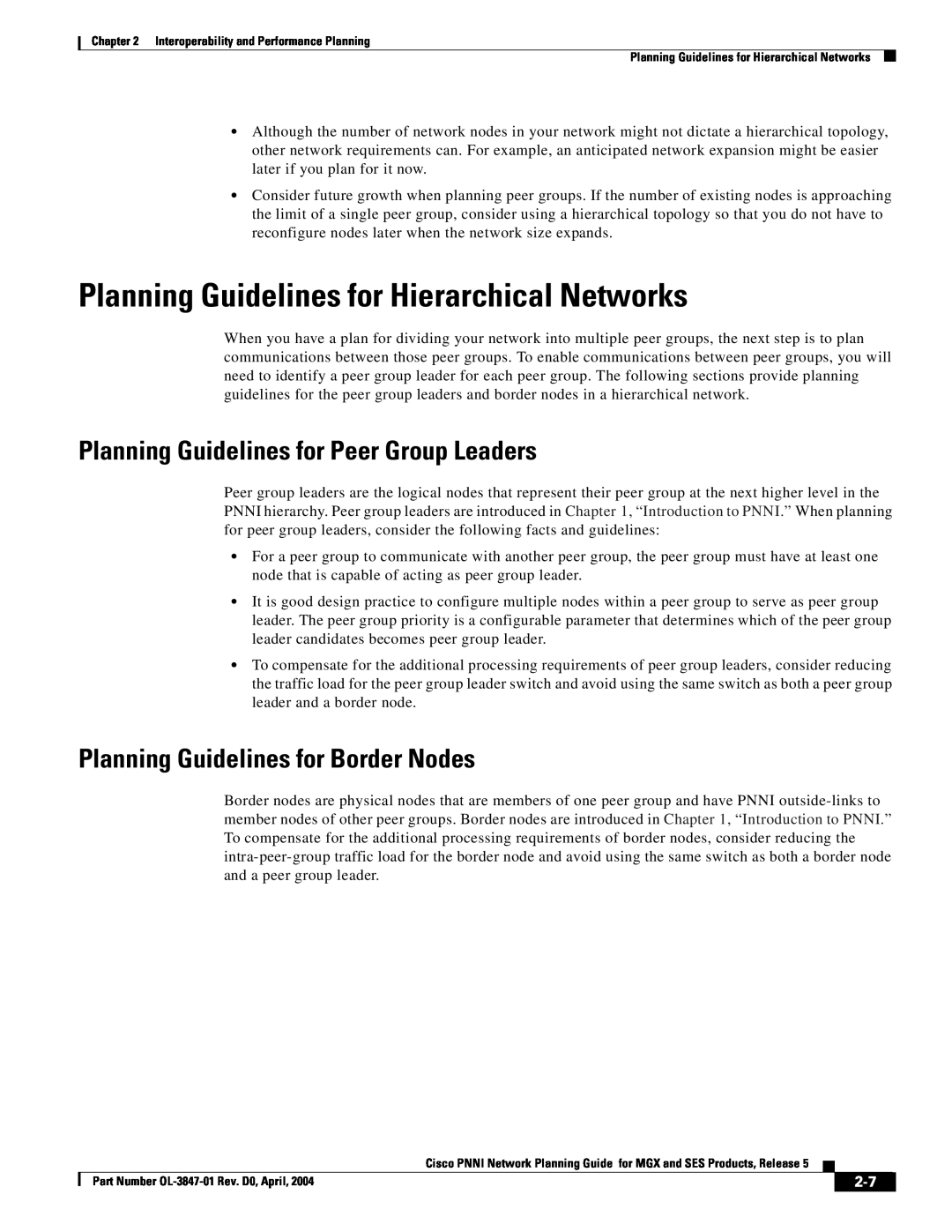 Cisco Systems Network Router Planning Guidelines for Hierarchical Networks, Planning Guidelines for Peer Group Leaders 
