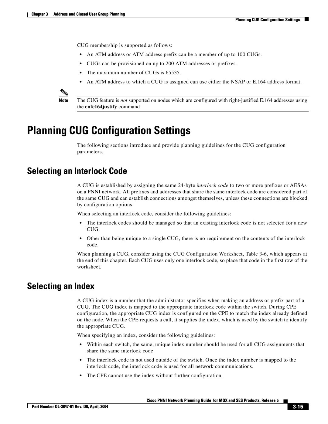 Cisco Systems Network Router Planning CUG Configuration Settings, Selecting an Interlock Code, Selecting an Index, 3-15 
