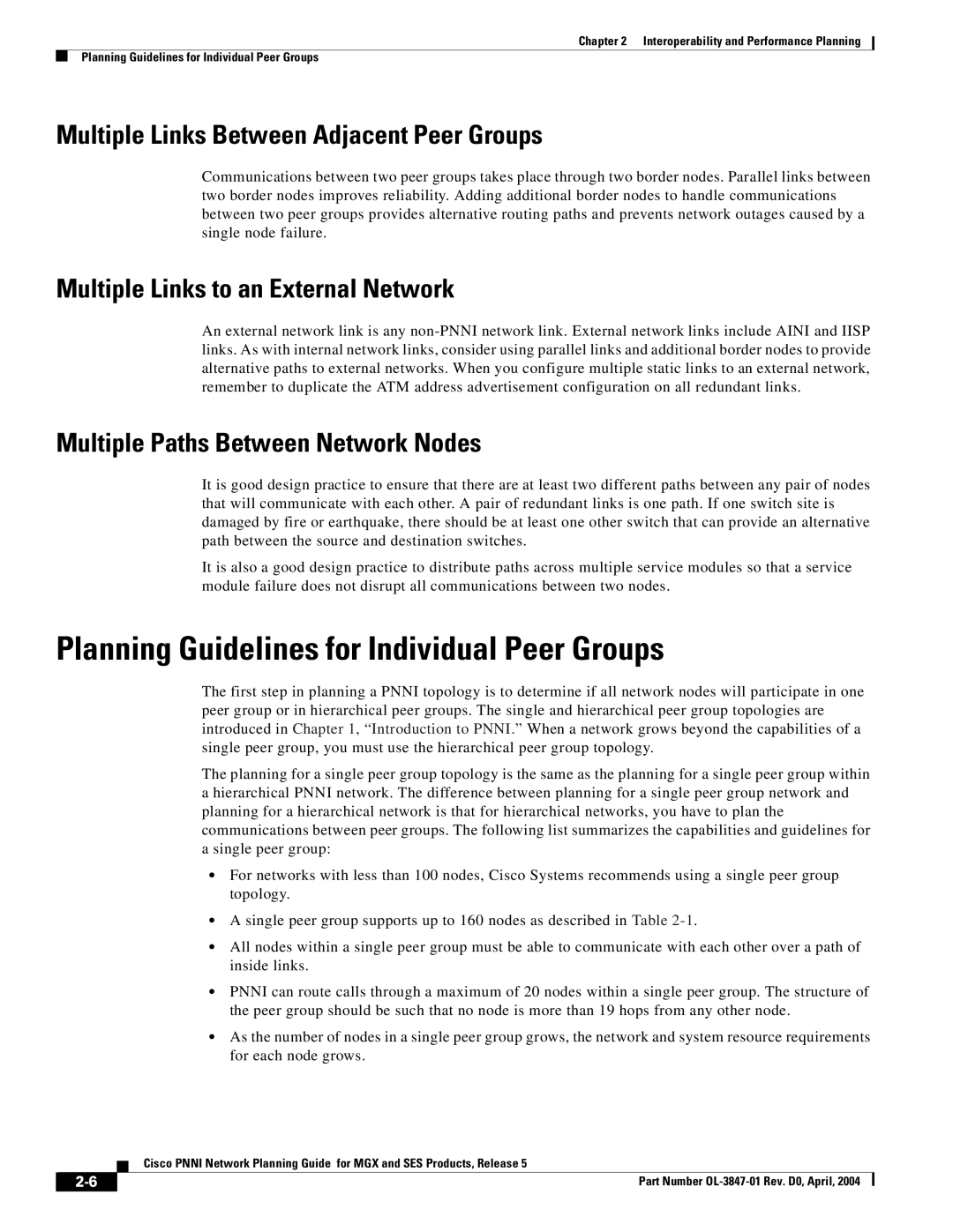 Cisco Systems Network Router Planning Guidelines for Individual Peer Groups, Multiple Links Between Adjacent Peer Groups 