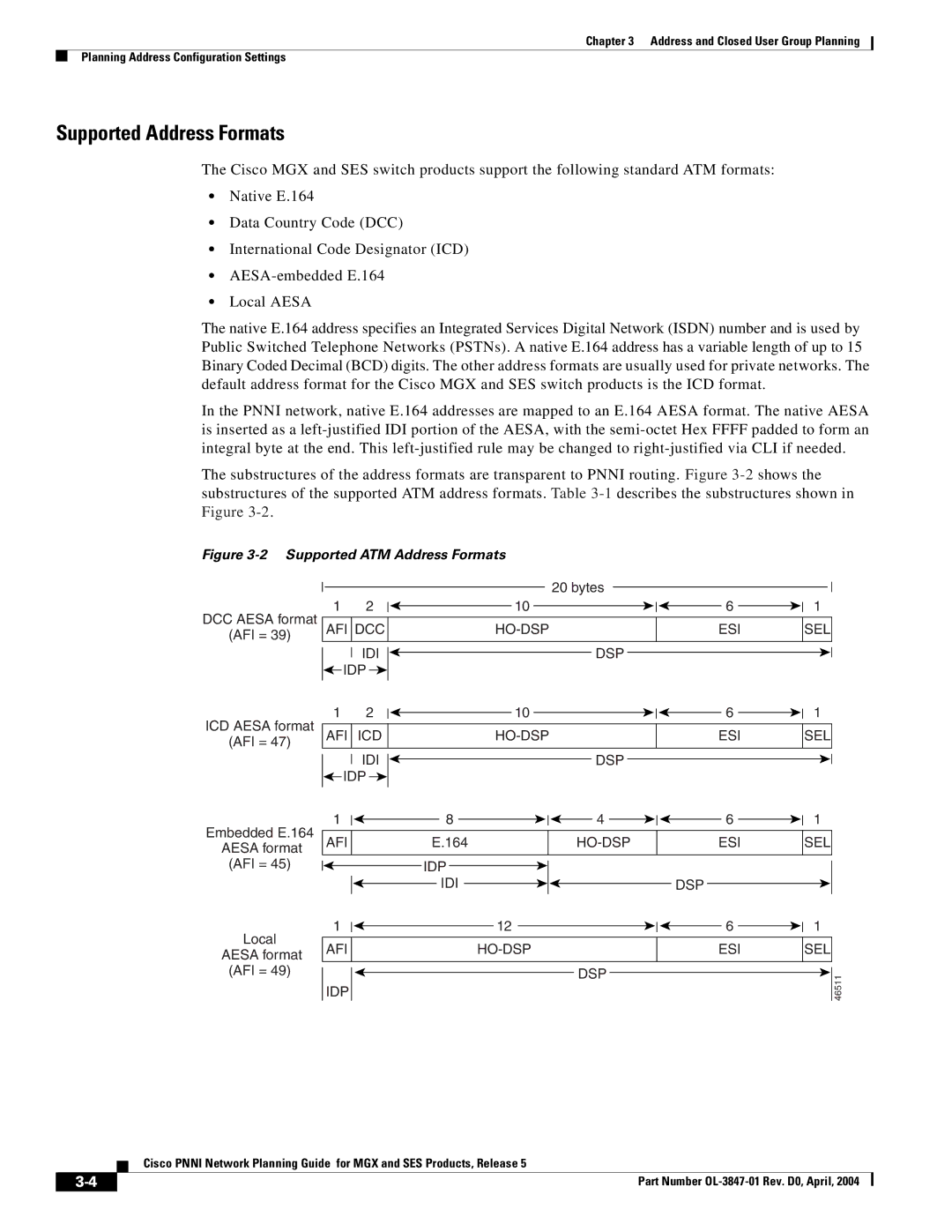 Cisco Systems Network Router manual Supported Address Formats, Esi Sel Idp Dsp 