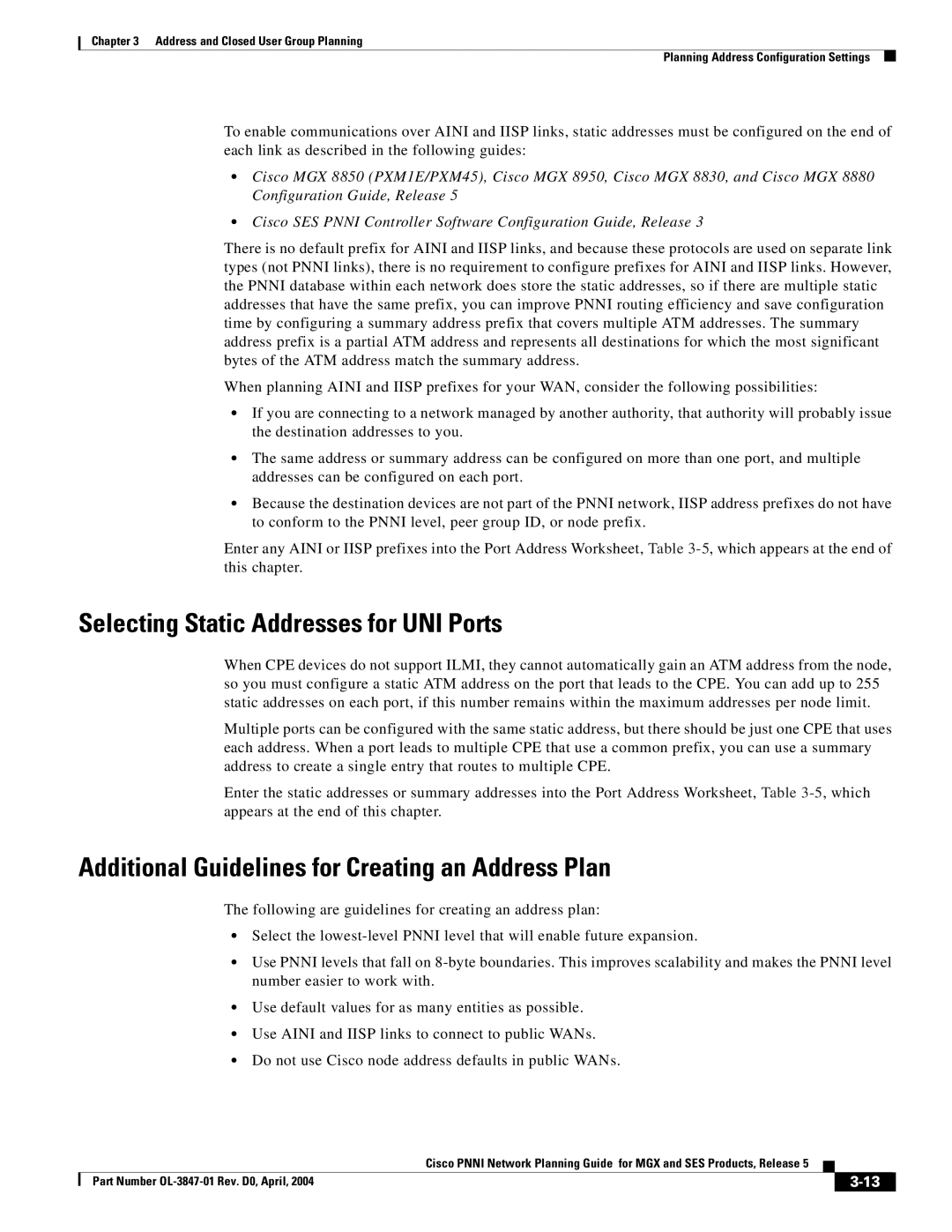 Cisco Systems Network Router Selecting Static Addresses for UNI Ports, Additional Guidelines for Creating an Address Plan 