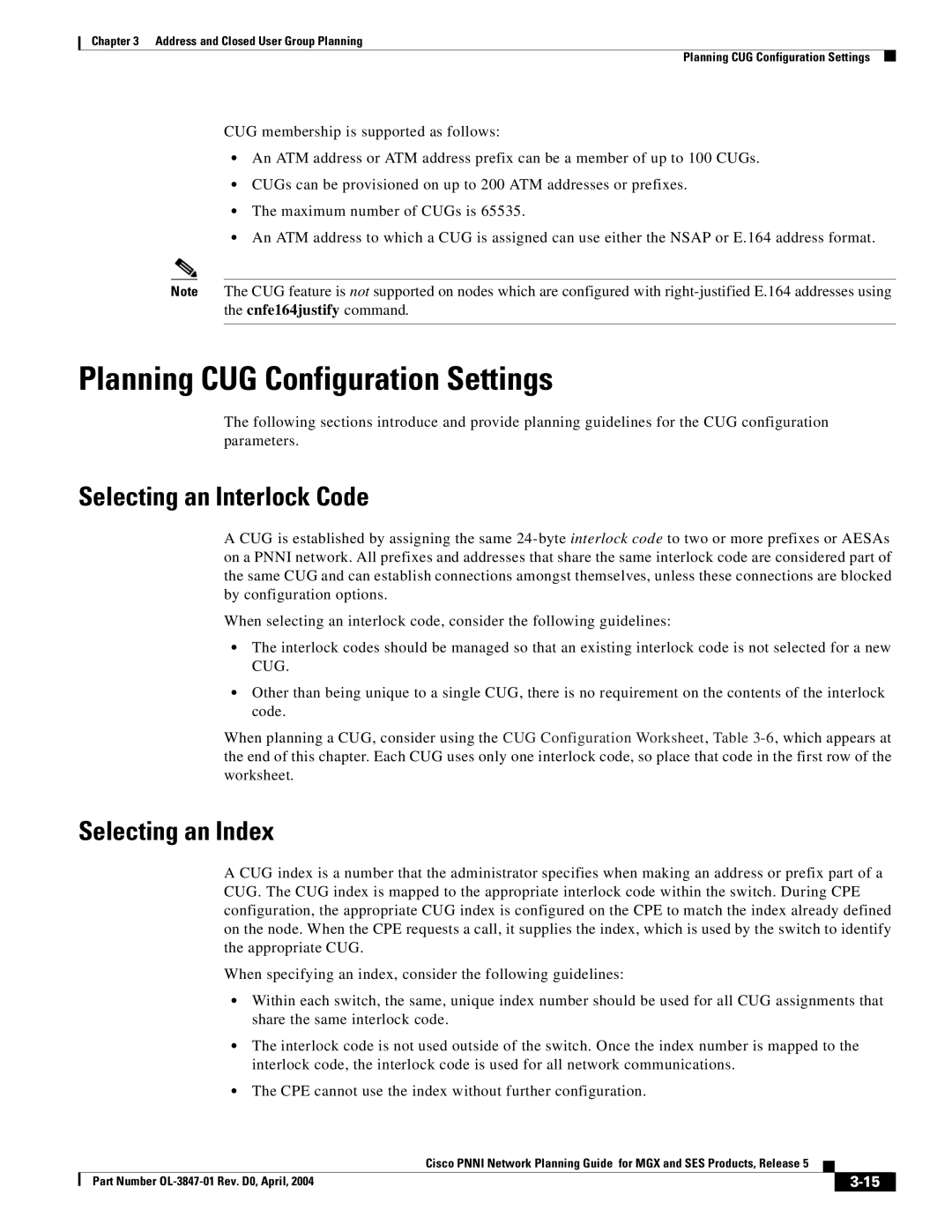 Cisco Systems Network Router manual Planning CUG Configuration Settings, Selecting an Interlock Code, Selecting an Index 