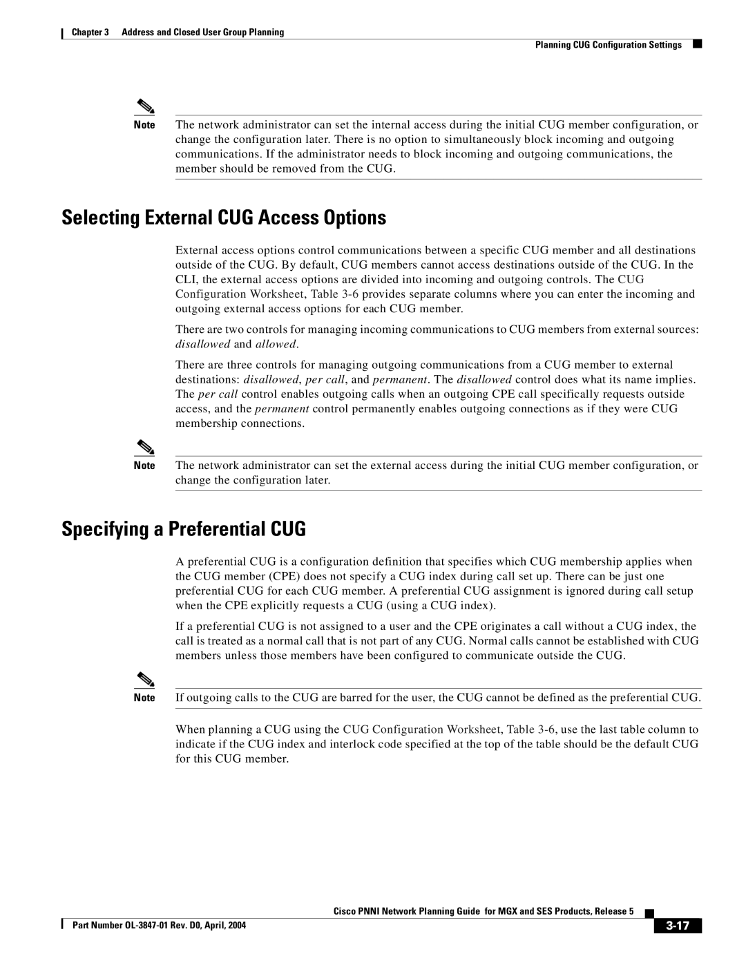 Cisco Systems Network Router manual Selecting External CUG Access Options, Specifying a Preferential CUG 