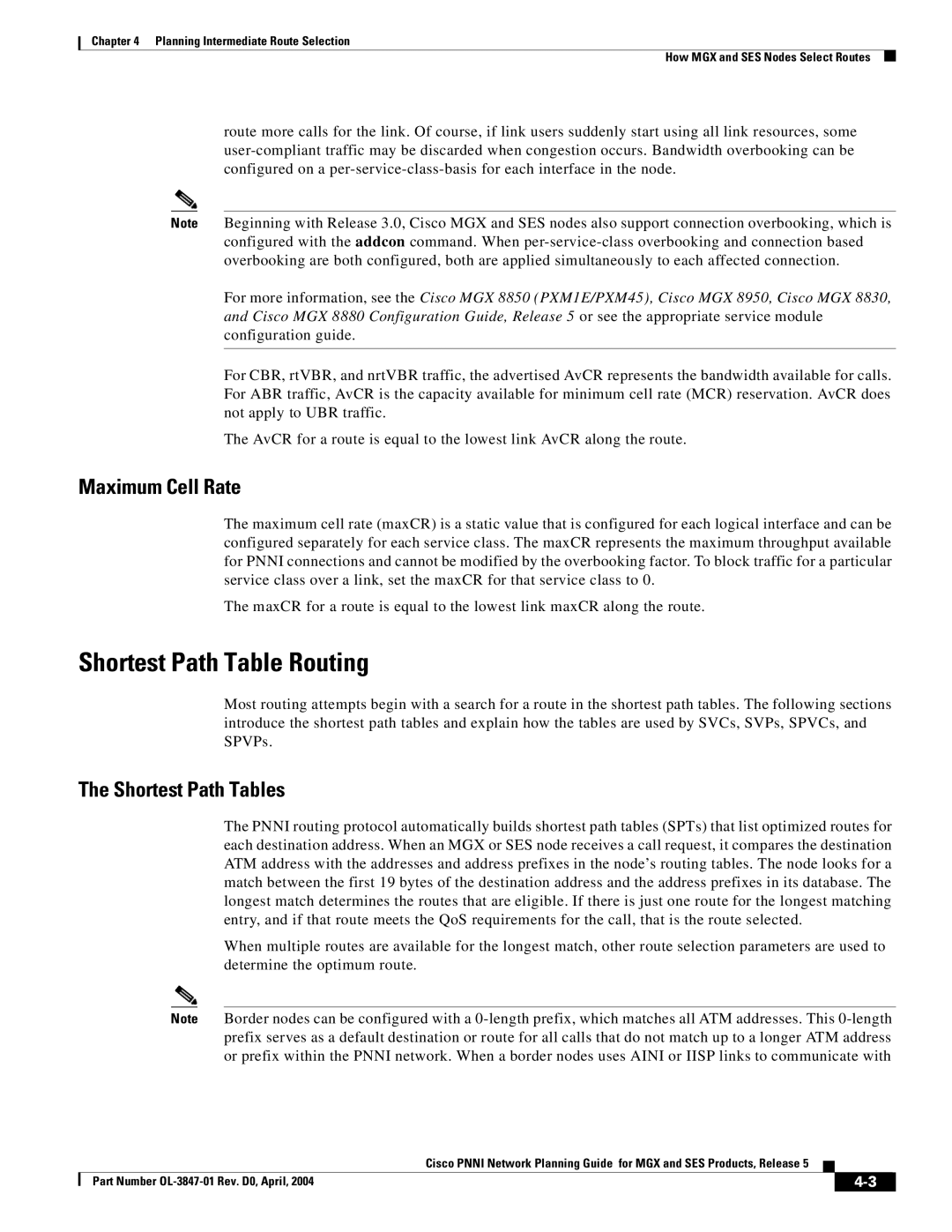 Cisco Systems Network Router manual Shortest Path Table Routing, Maximum Cell Rate, Shortest Path Tables 