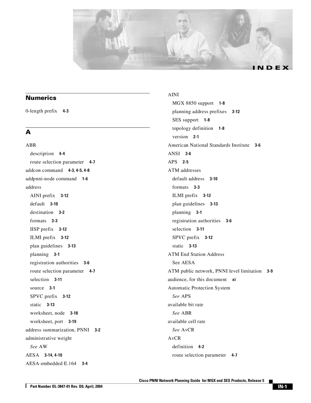 Cisco Systems Network Router manual Abr, Aesa, Aini, Ansi APS, IN-1 