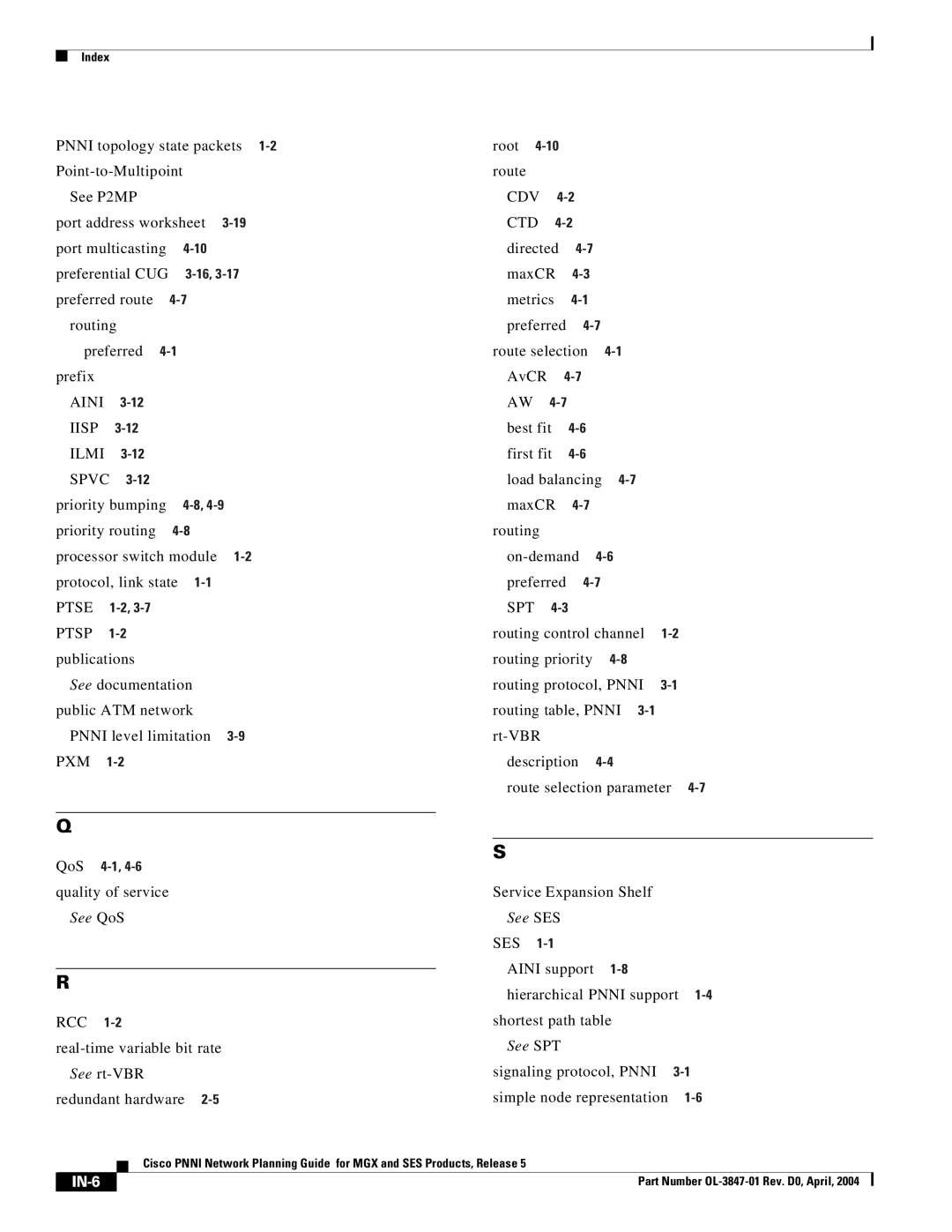 Cisco Systems Network Router manual IN-6 