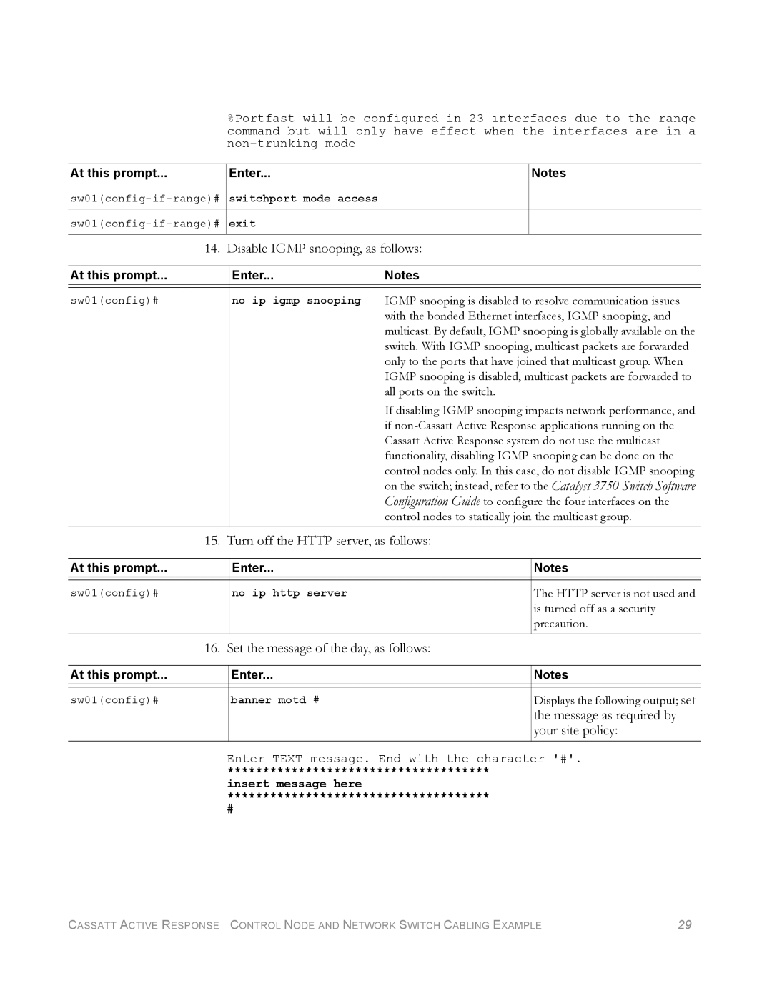 Cisco Systems Network Switch Cabling manual Disable Igmp snooping, as follows, Turn off the Http server, as follows 