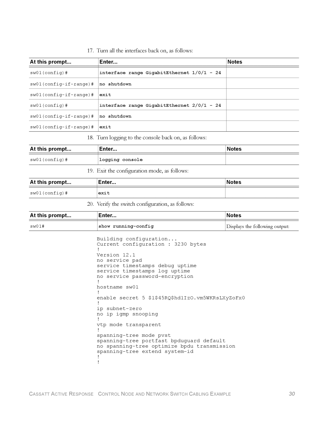 Cisco Systems Network Switch Cabling Turn all the interfaces back on, as follows, Exit the configuration mode, as follows 