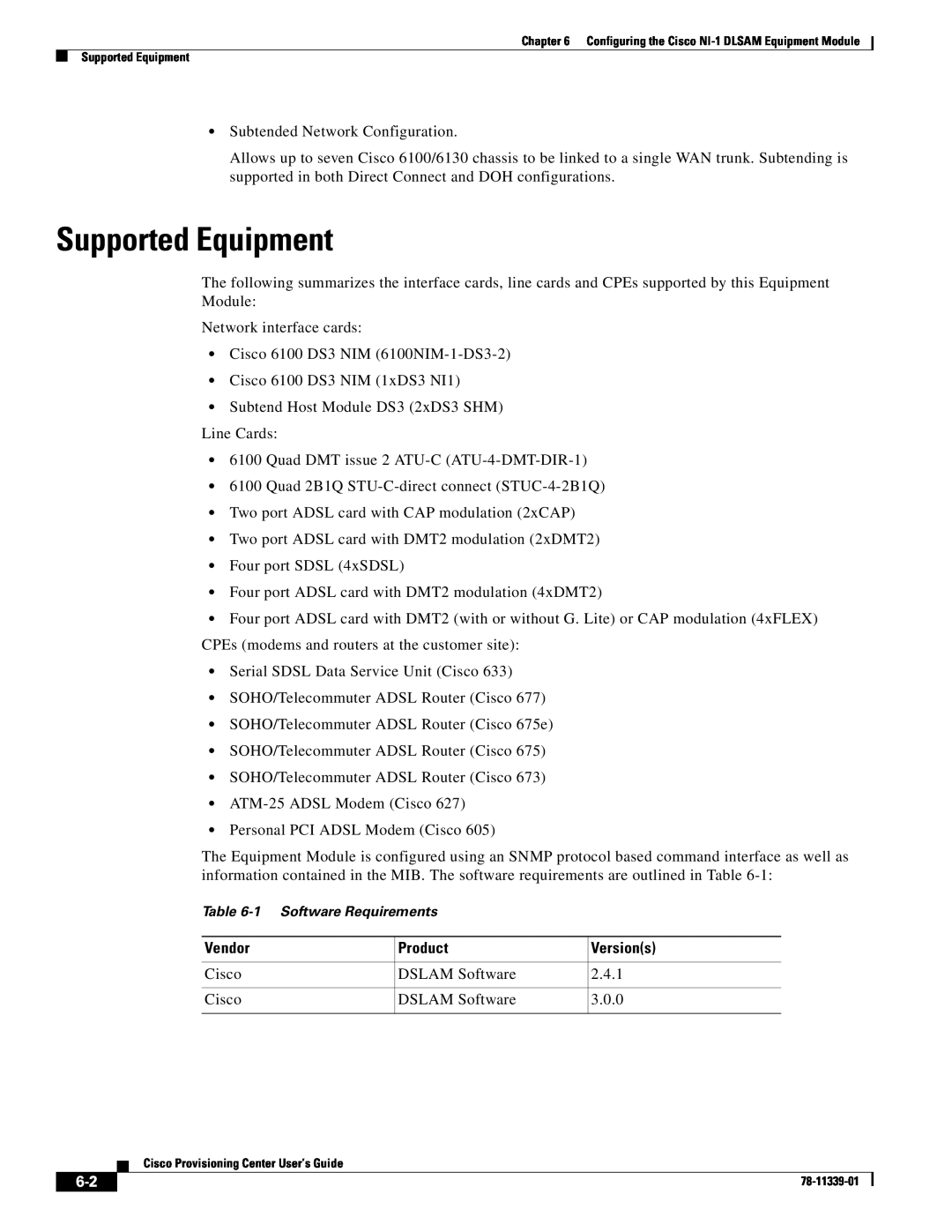 Cisco Systems NI-1 manual Supported Equipment, Vendor, Product, Versions 