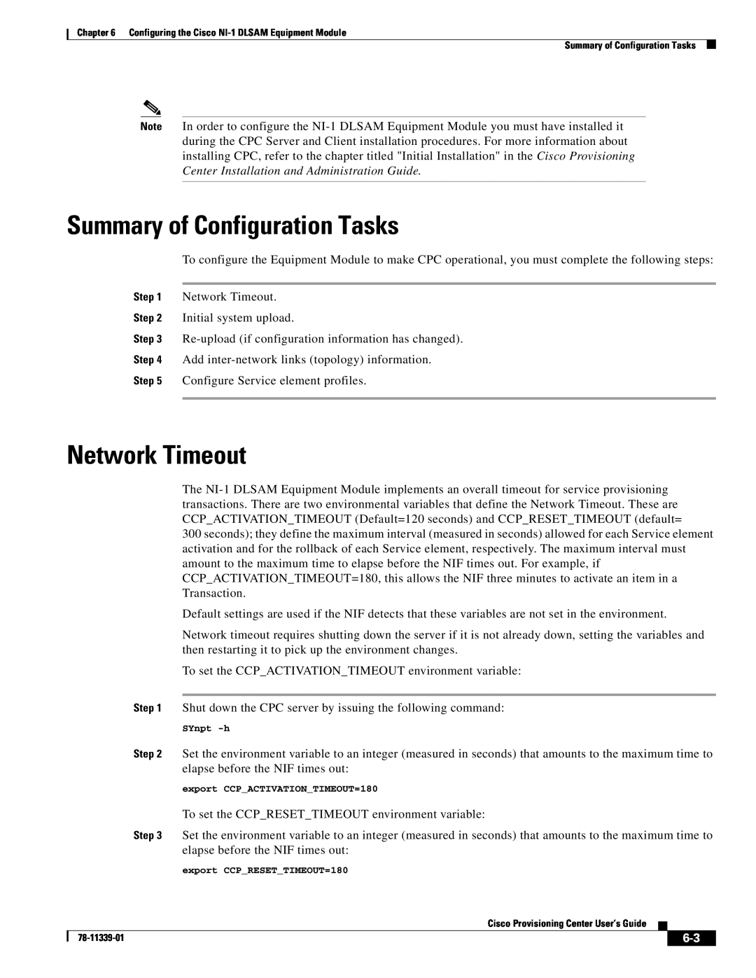 Cisco Systems NI-1 manual Summary of Configuration Tasks, Network Timeout 