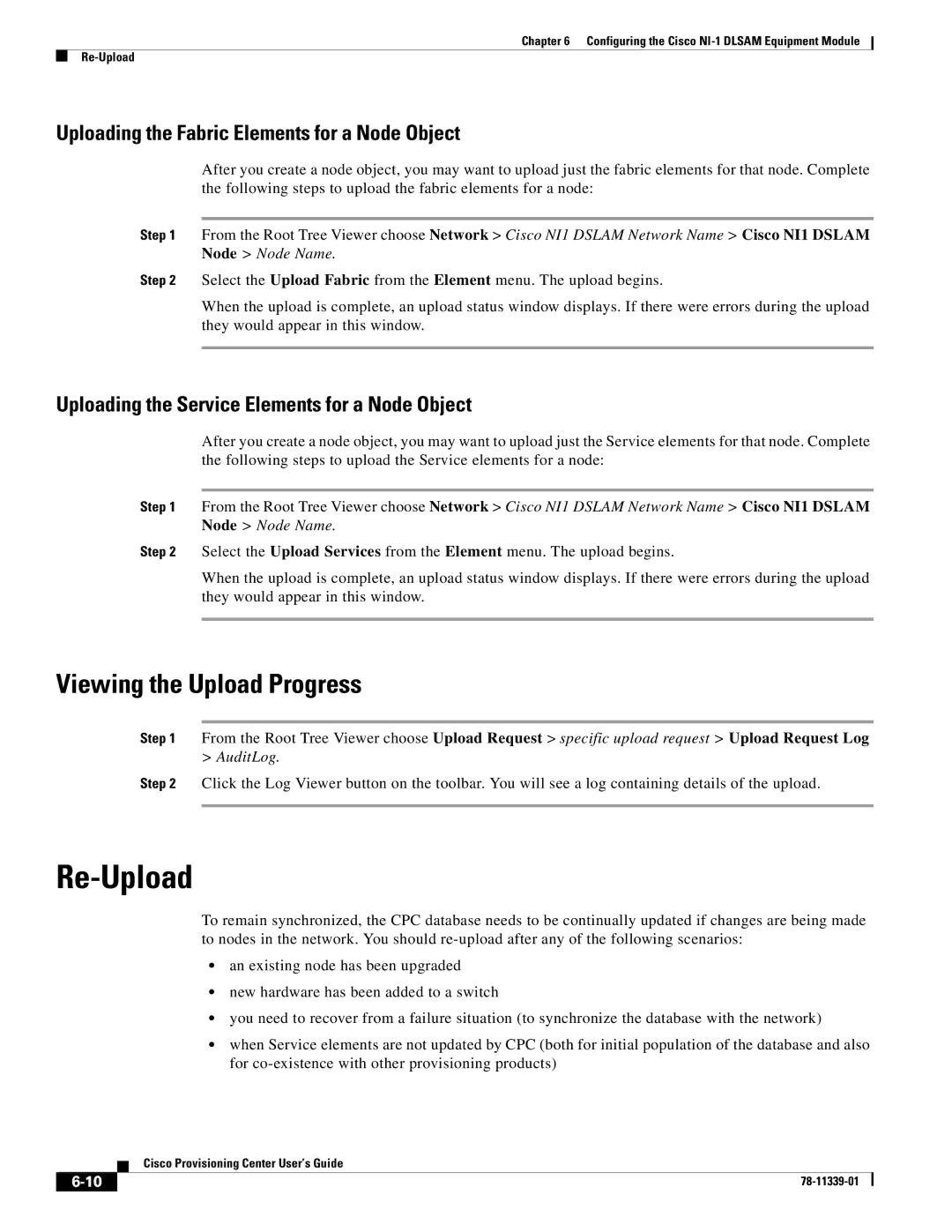 Cisco Systems NI-1 manual Re-Upload, Viewing the Upload Progress 