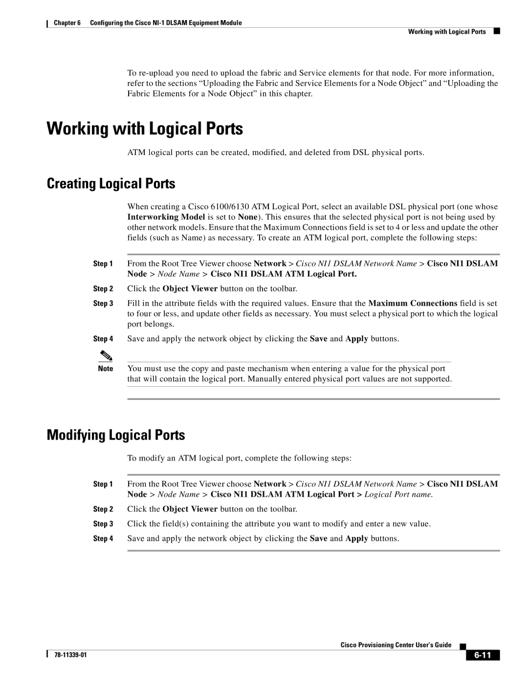 Cisco Systems NI-1 manual Working with Logical Ports, Creating Logical Ports, Modifying Logical Ports 