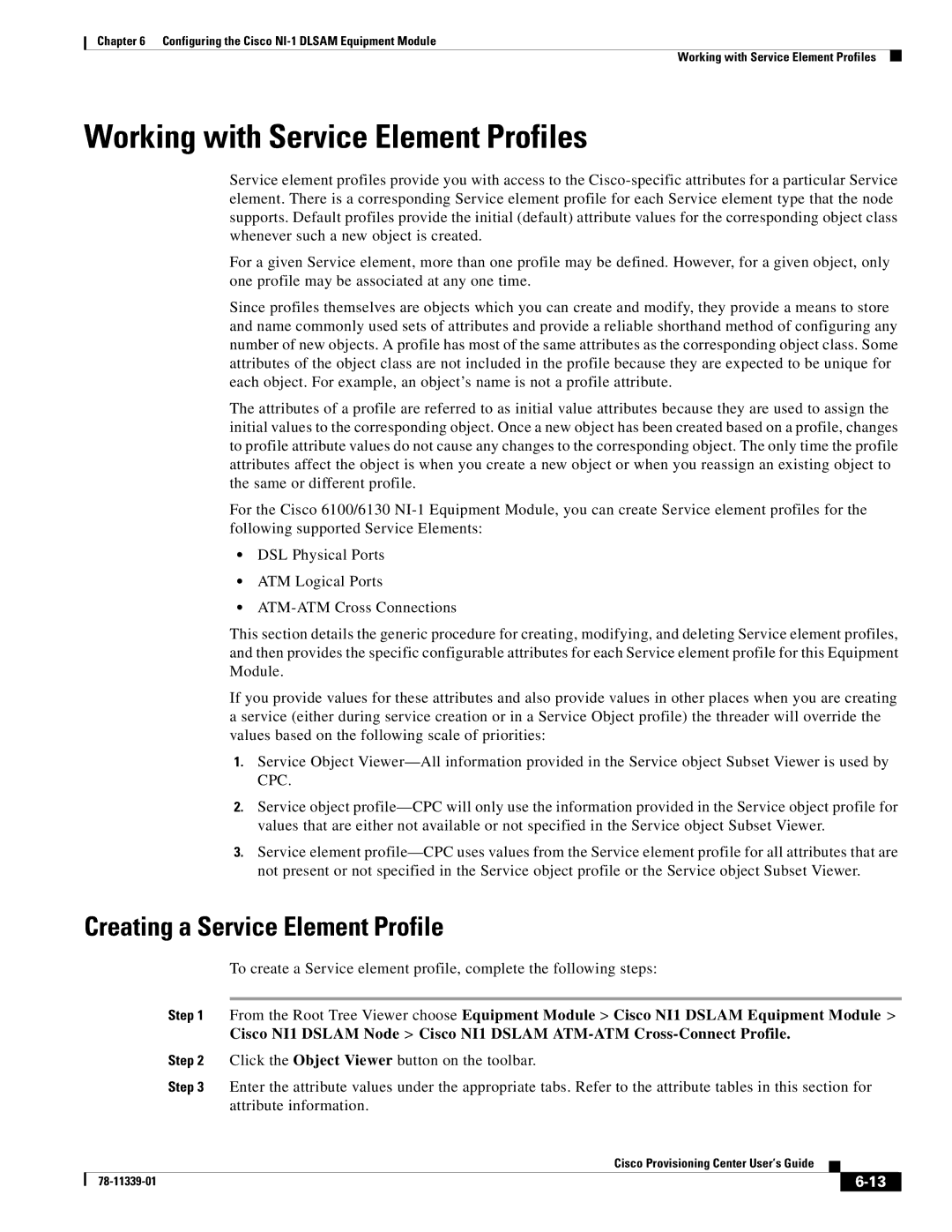 Cisco Systems NI-1 manual Working with Service Element Profiles, Creating a Service Element Profile 