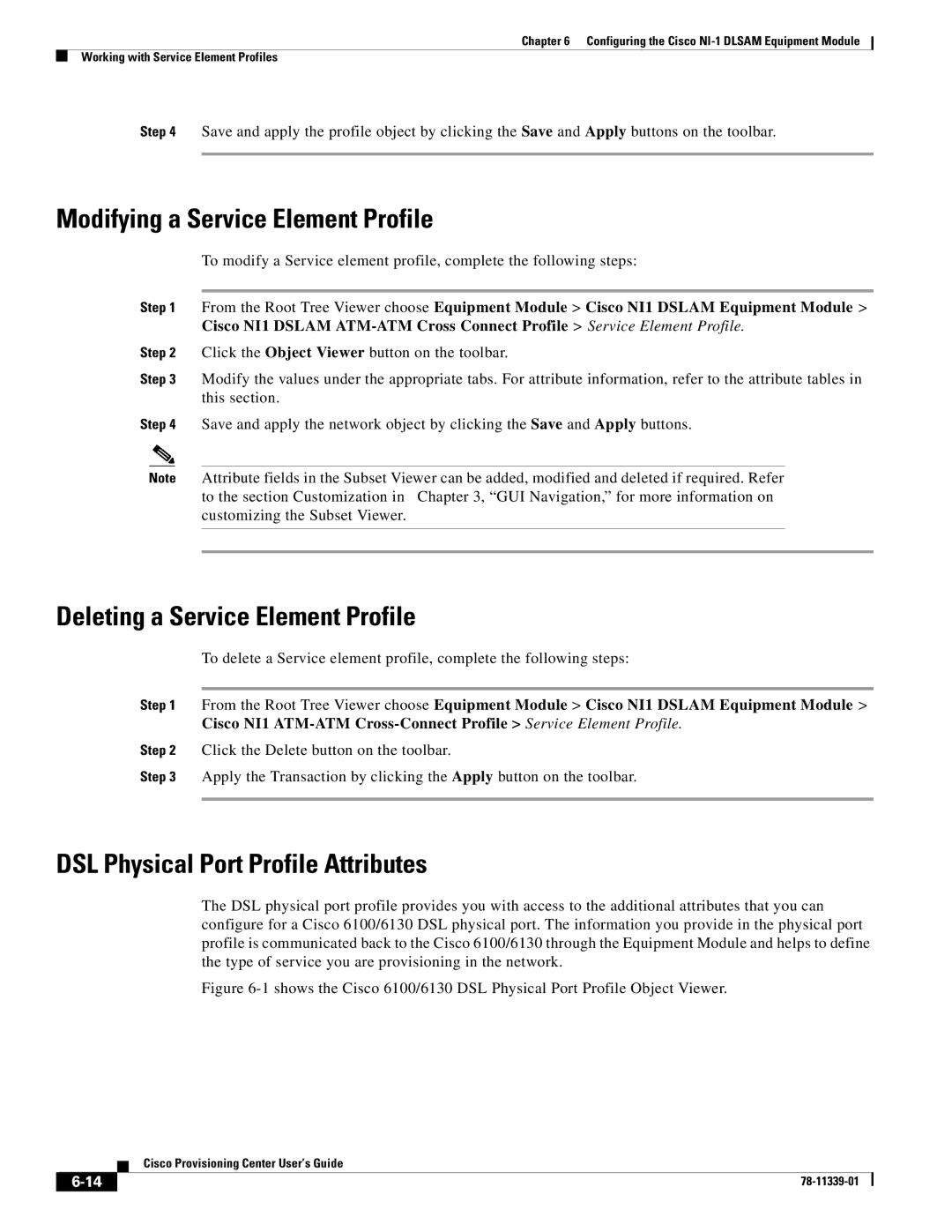 Cisco Systems NI-1 manual Modifying a Service Element Profile, Deleting a Service Element Profile 