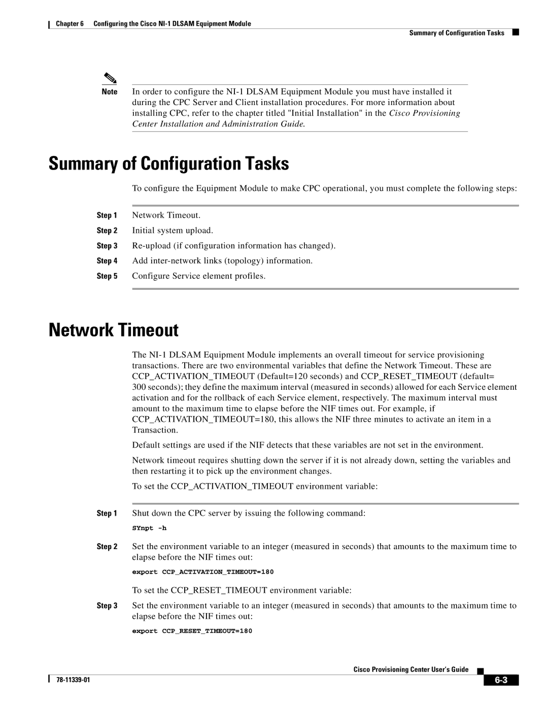 Cisco Systems NI-1 manual Summary of Configuration Tasks, Network Timeout 