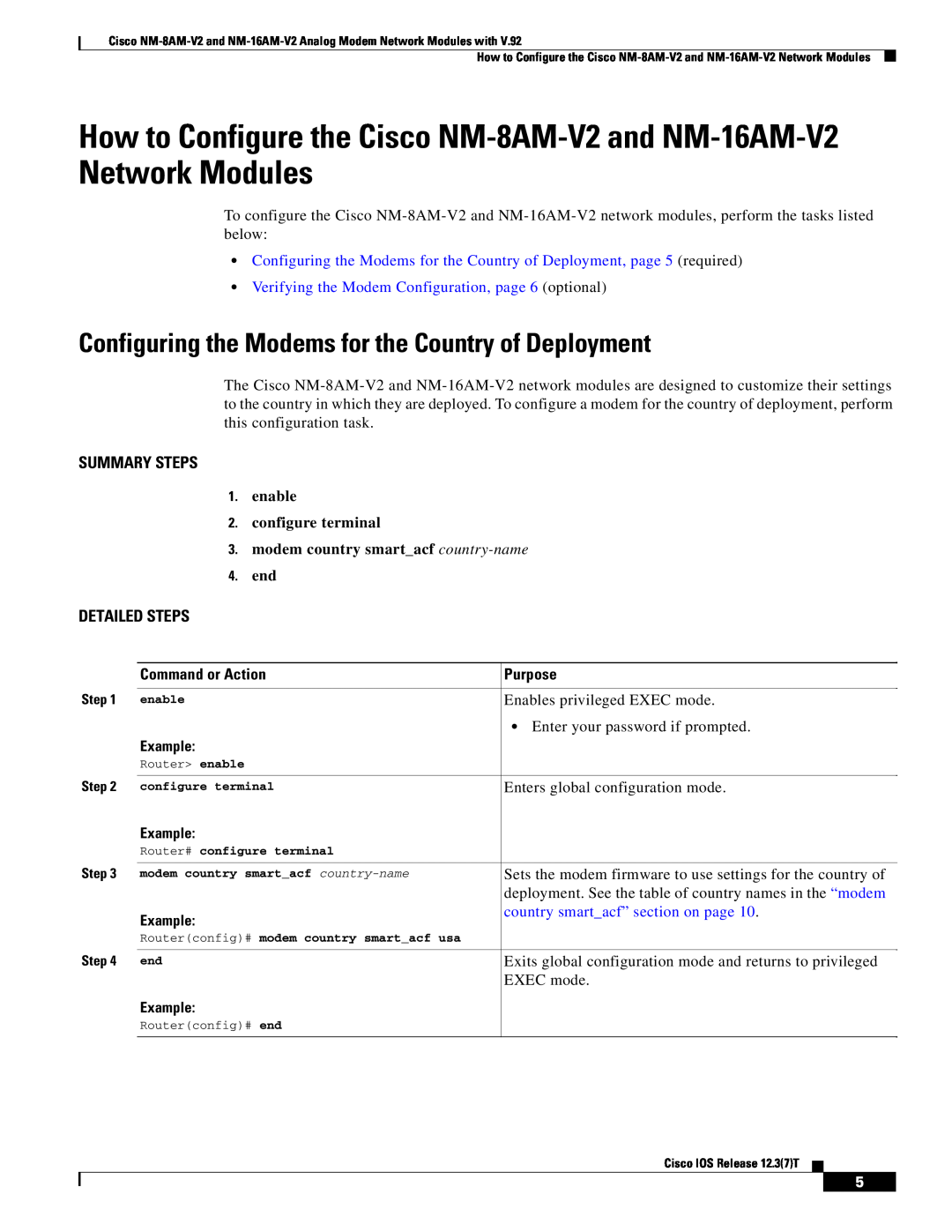 Cisco Systems manual How to Configure the Cisco NM-8AM-V2 and NM-16AM-V2 Network Modules, Summary Steps, Detailed Steps 