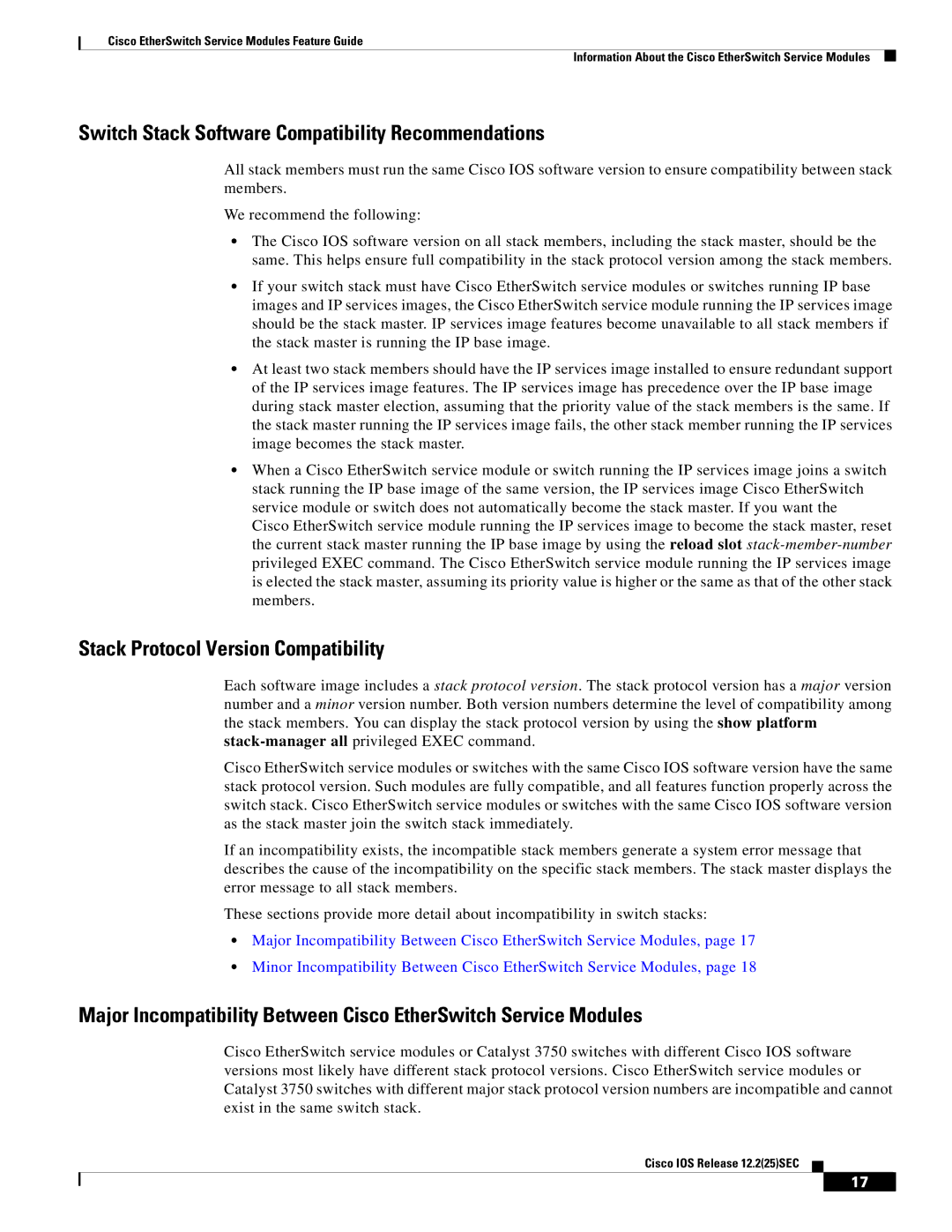 Cisco Systems NME-16ES-1G manual Switch Stack Software Compatibility Recommendations, Stack Protocol Version Compatibility 