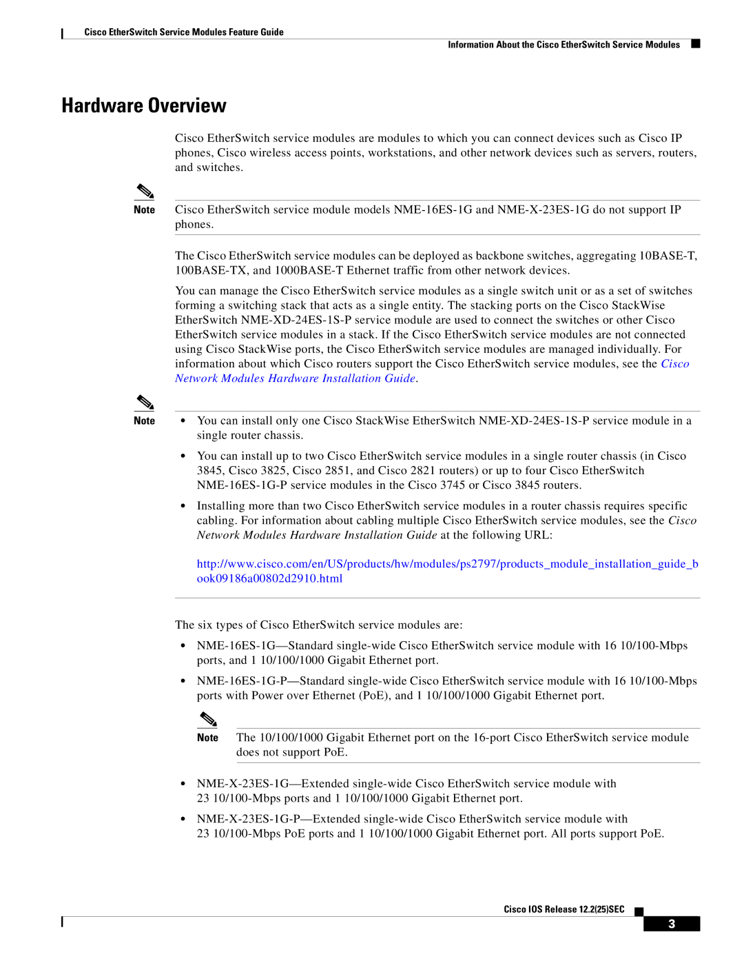 Cisco Systems NME-16ES-1G manual Hardware Overview, Network Modules Hardware Installation Guide 