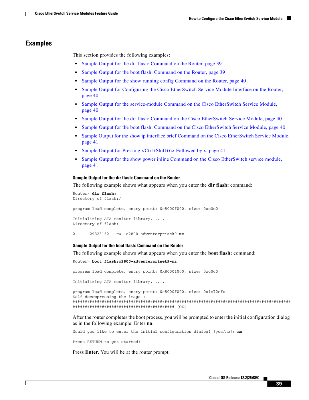 Cisco Systems NME-16ES-1G manual Examples, Sample Output for the dir flash Command on the Router, Router dir flash 