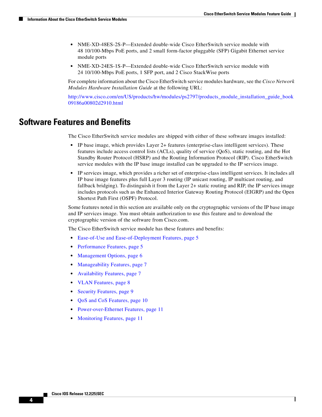 Cisco Systems NME-16ES-1G manual Software Features and Benefits 