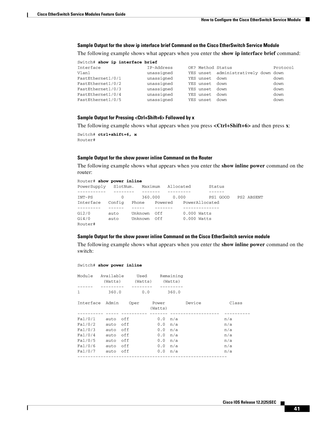 Cisco Systems NME-16ES-1G manual Sample Output for Pressing Ctrl+Shift+6 Followed by, Switch# show ip interface brief 