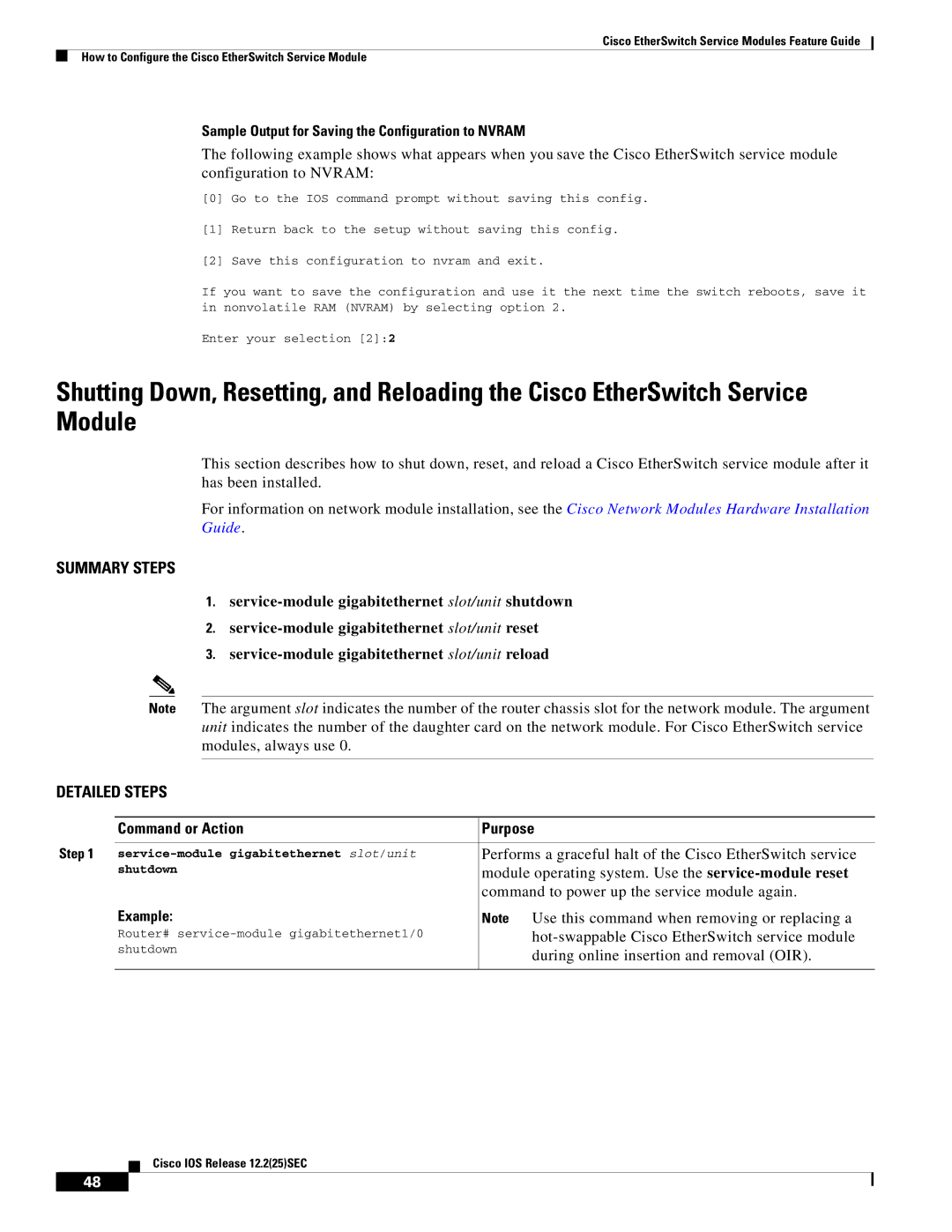 Cisco Systems NME-16ES-1G manual Sample Output for Saving the Configuration to Nvram, Command or Action Purpose 