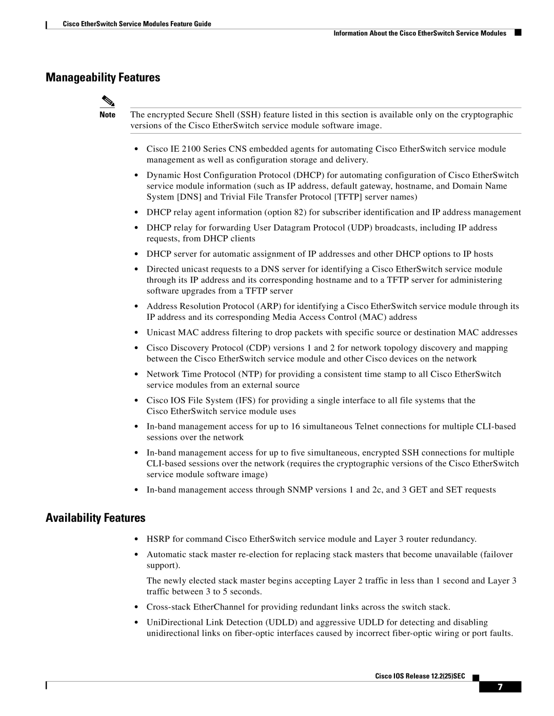 Cisco Systems NME-16ES-1G manual Manageability Features, Availability Features 