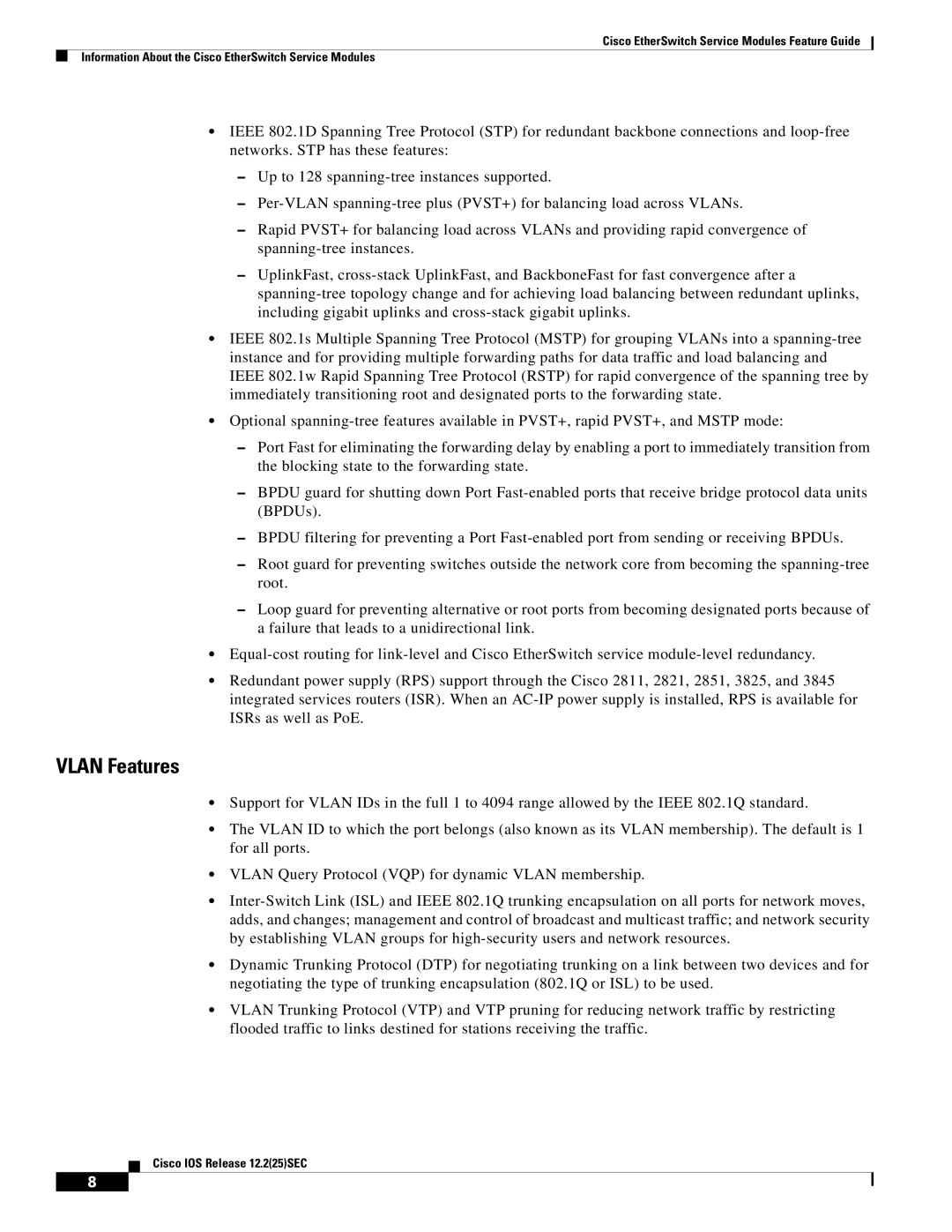 Cisco Systems NME-16ES-1G manual Vlan Features 