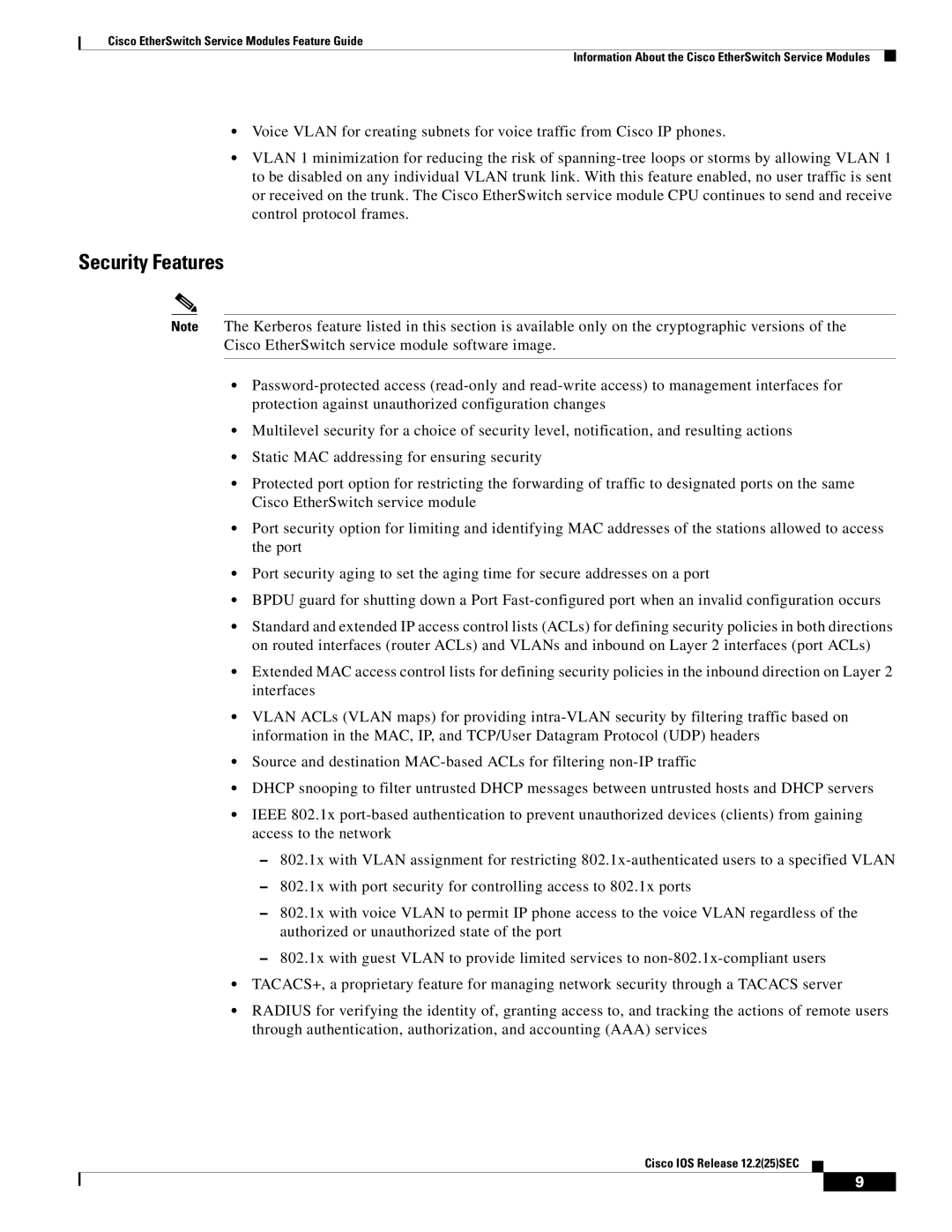 Cisco Systems NME-16ES-1G manual Security Features 