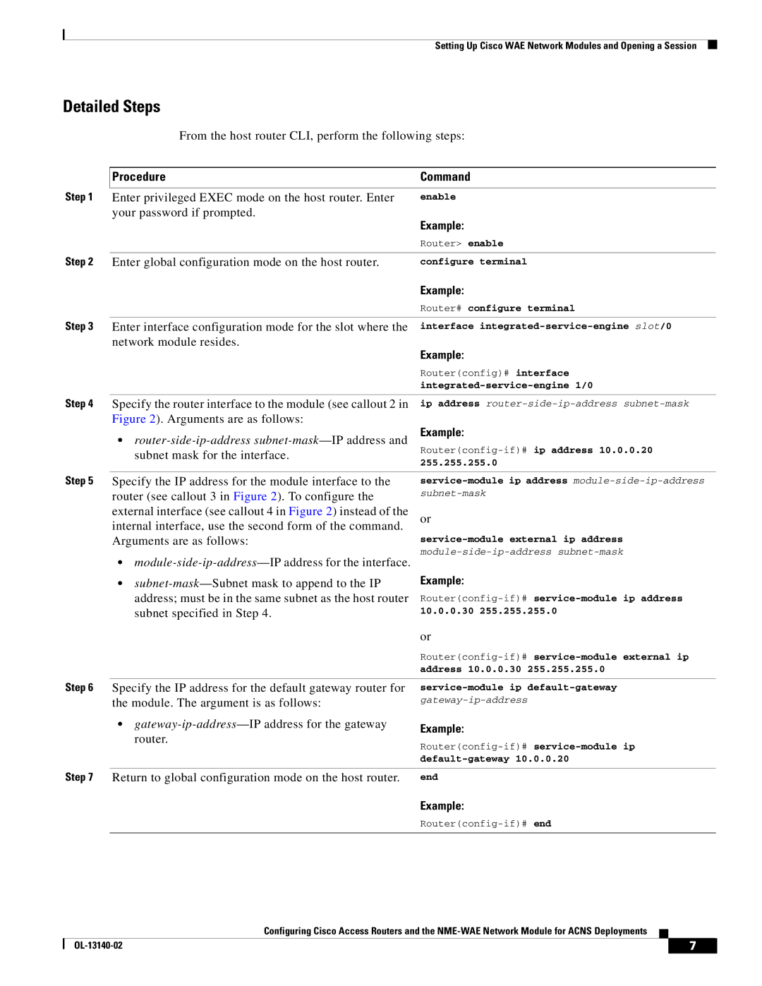 Cisco Systems NME-WAE manual Procedure Command, Example 