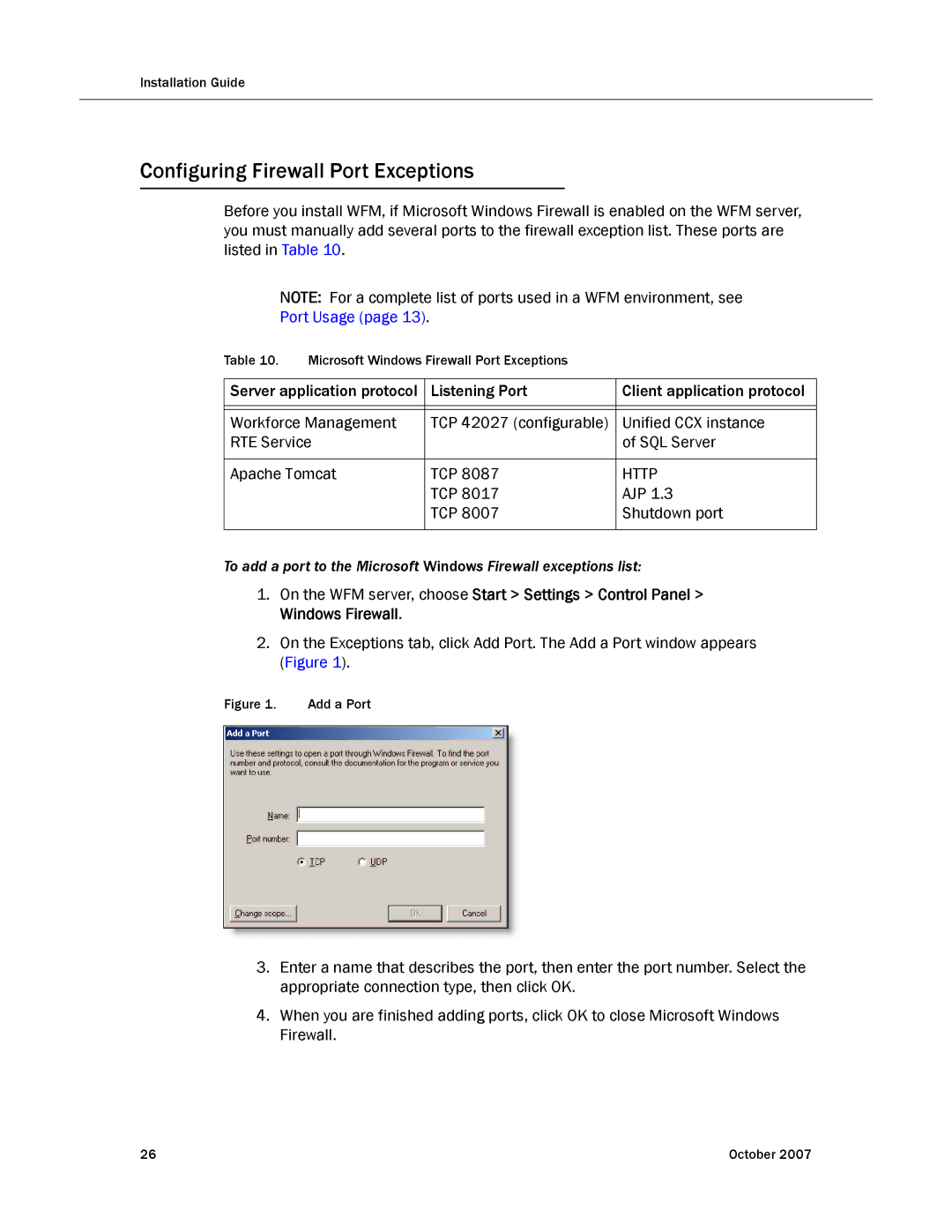 Cisco Systems none manual Configuring Firewall Port Exceptions, Port Usage 