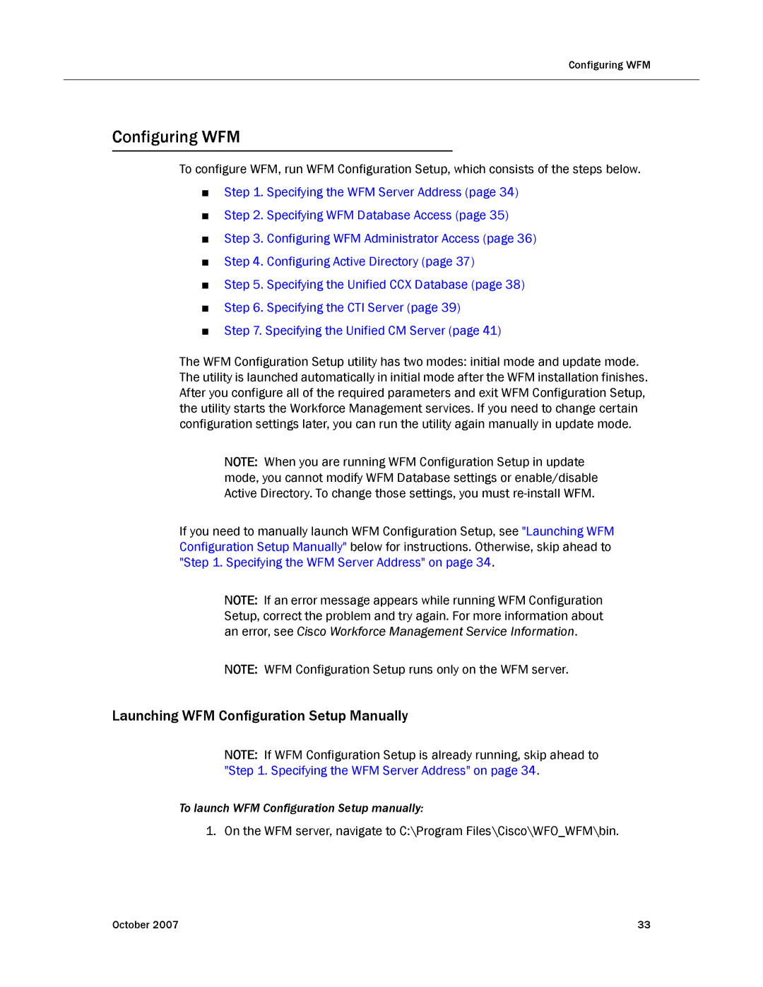 Cisco Systems none manual Configuring WFM, Launching WFM Configuration Setup Manually 