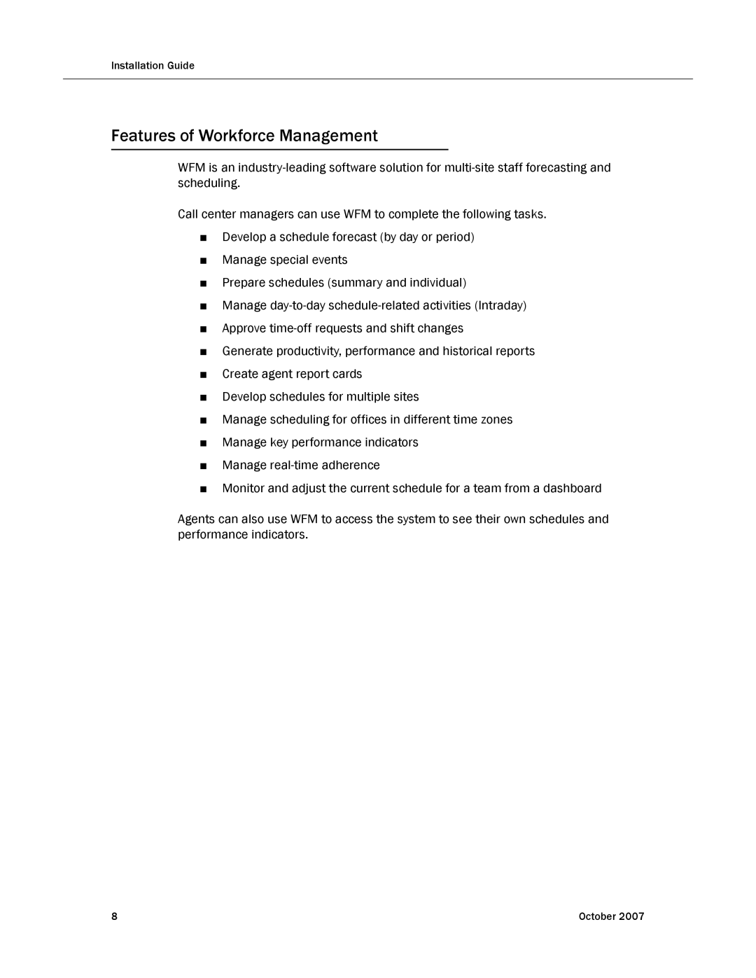 Cisco Systems none manual Features of Workforce Management 