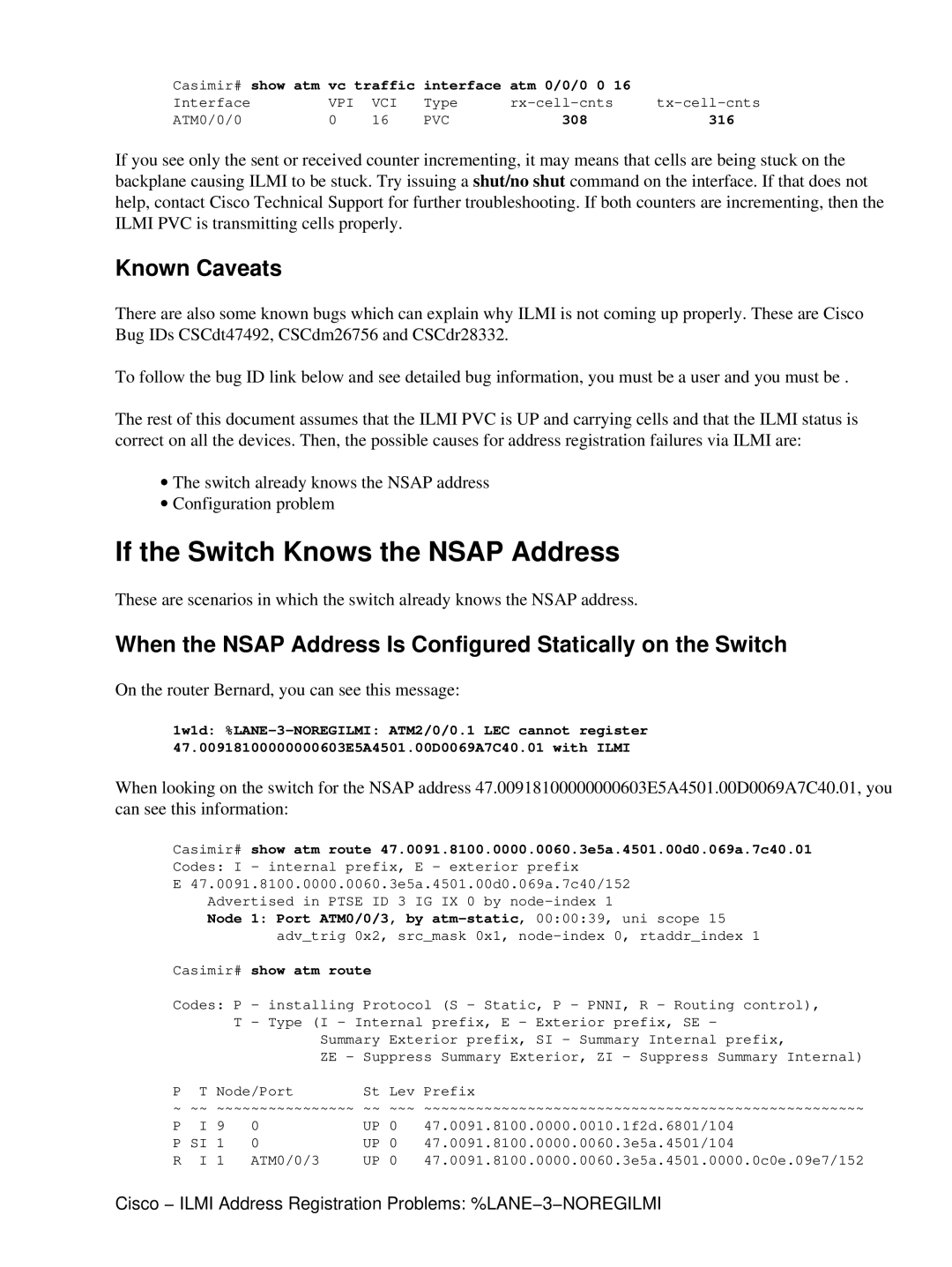 Cisco Systems NOREGILMI manual If the Switch Knows the Nsap Address, Known Caveats 