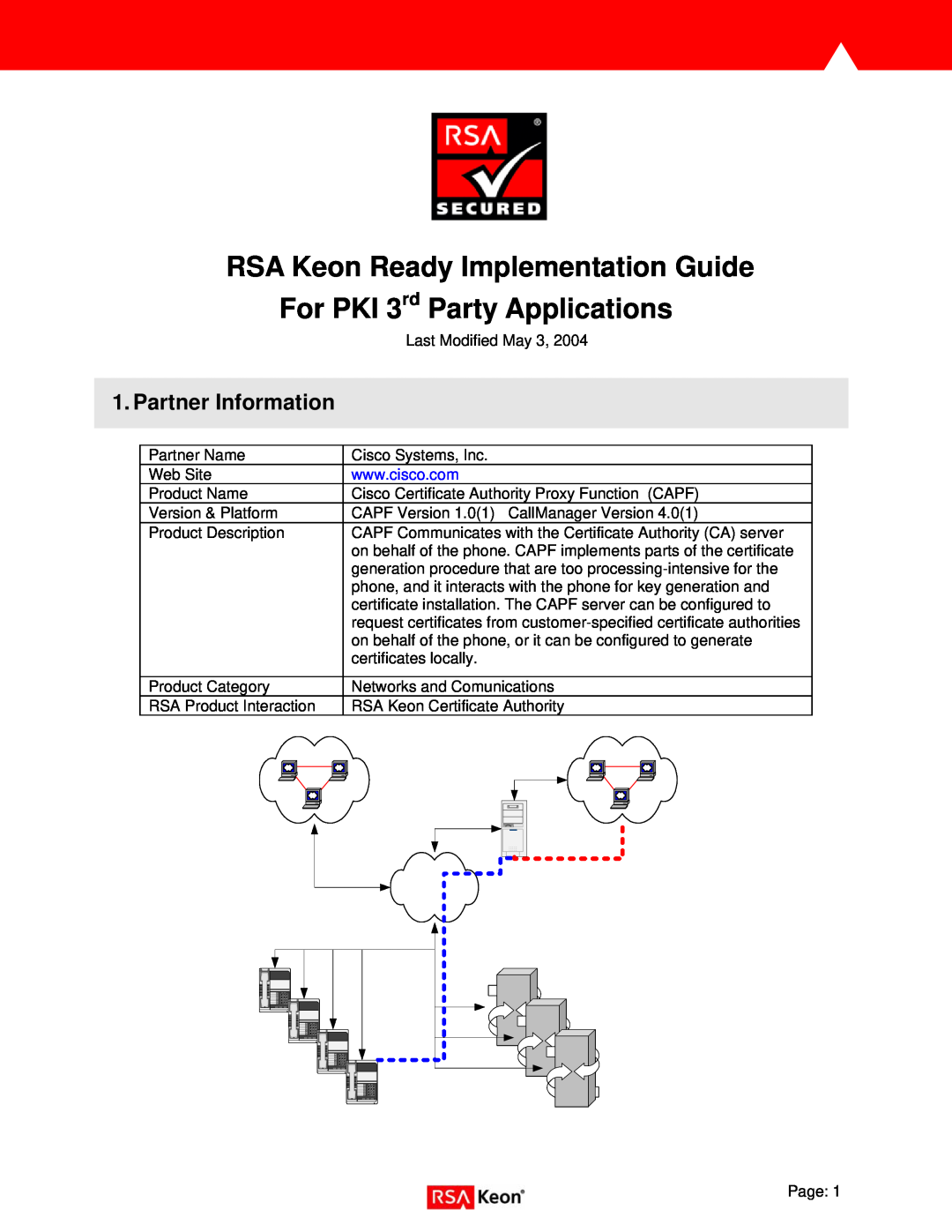 Cisco Systems not available manual RSA Keon Ready Implementation Guide For PKI 3rd Party Applications, Partner Information 