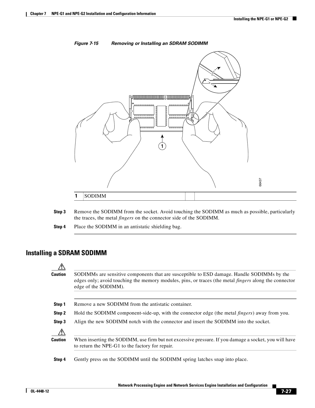 Cisco Systems NPE-175, NPE-225 manual Installing a Sdram Sodimm, Removing or Installing an Sdram Sodimm 