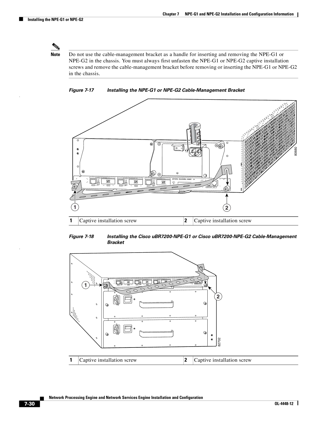 Cisco Systems NPE-225, NPE-175 manual Installing the NPE-G1 or NPE-G2 Cable-Management Bracket 