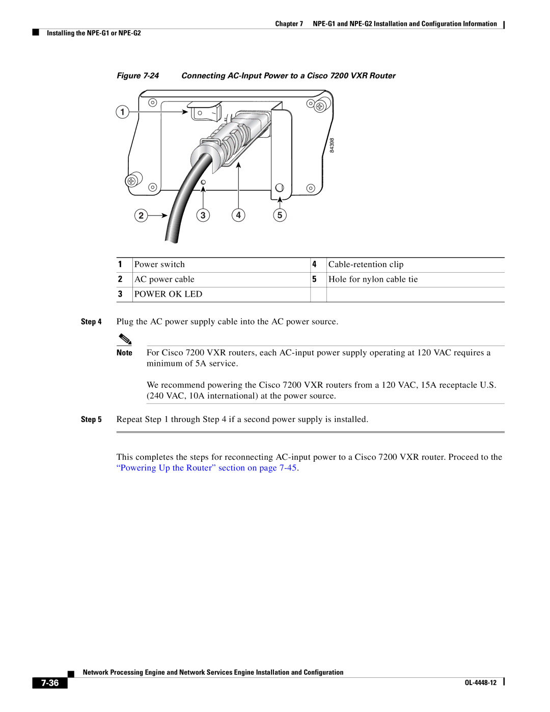 Cisco Systems NPE-225, NPE-175 manual Power OK LED, Connecting AC-Input Power to a Cisco 7200 VXR Router 