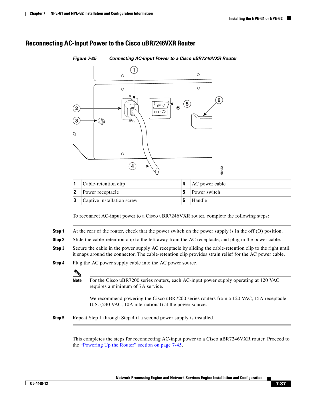 Cisco Systems NPE-175, NPE-225 manual Reconnecting AC-Input Power to the Cisco uBR7246VXR Router 