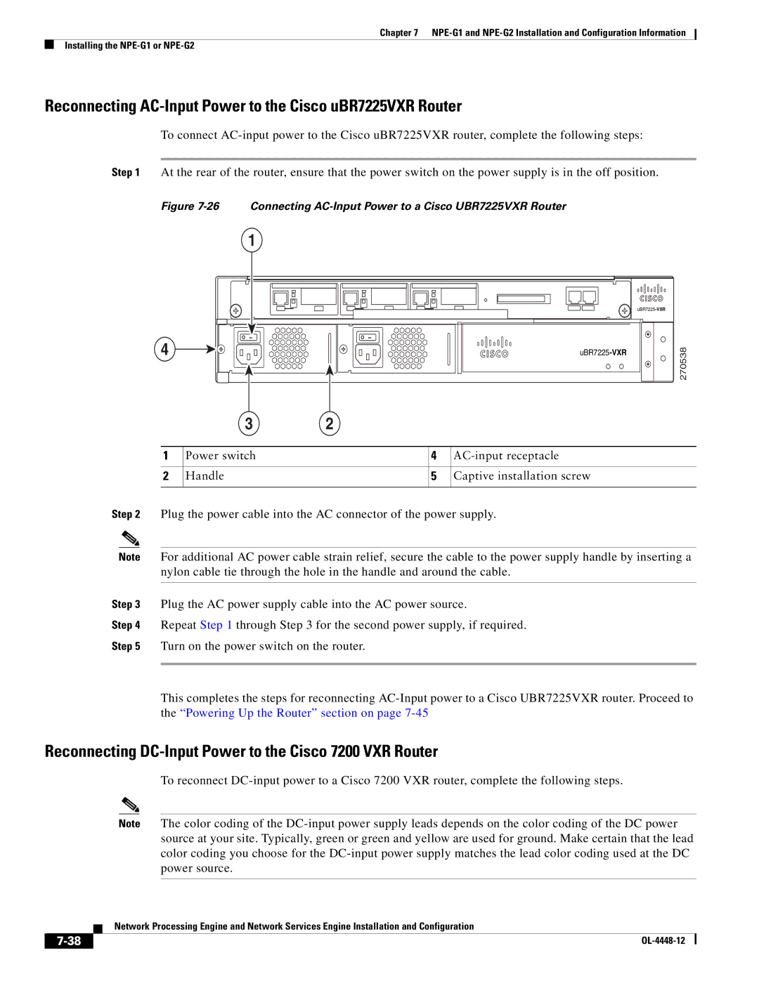 Cisco Systems NPE-225, NPE-175 manual Reconnecting AC-Input Power to the Cisco uBR7225VXR Router 