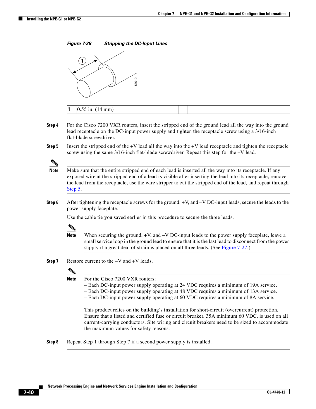 Cisco Systems NPE-225, NPE-175 manual Stripping the DC-Input Lines 