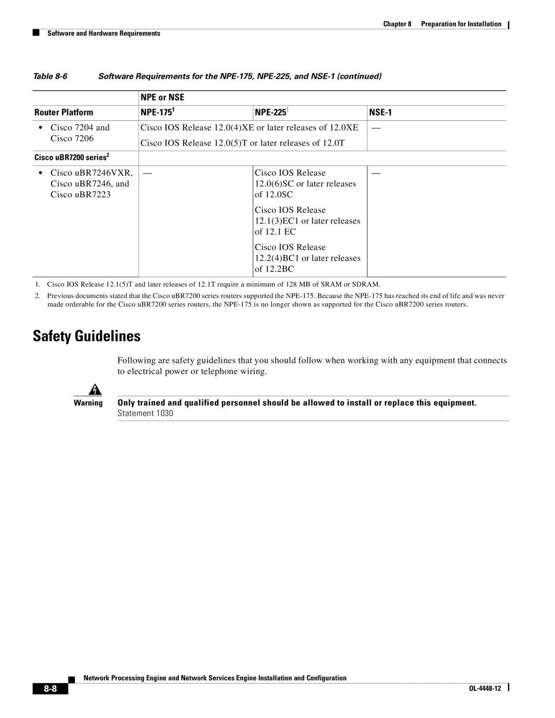 Cisco Systems manual Safety Guidelines, NPE or NSE, NPE-1751 NPE-2251 