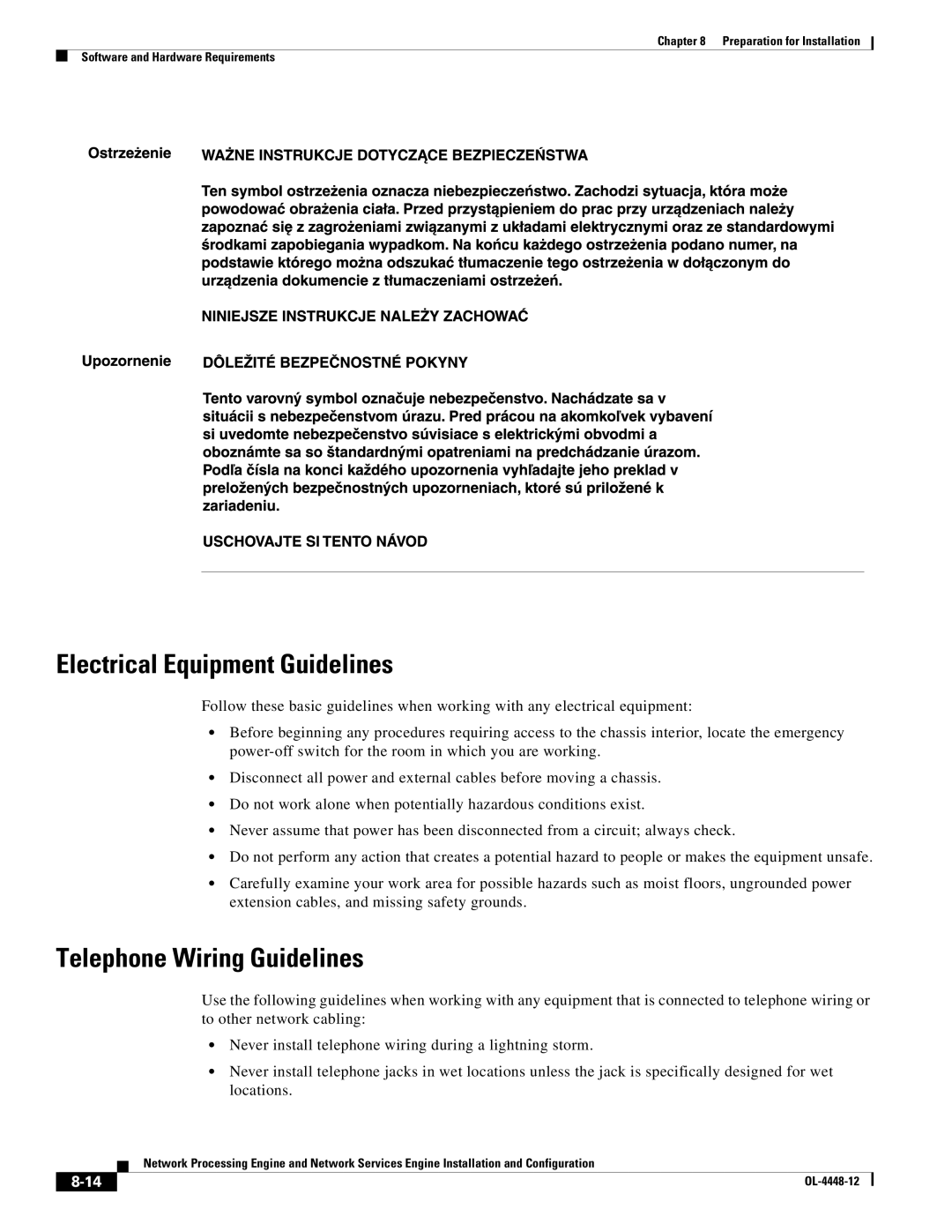 Cisco Systems NPE-225, NPE-175 manual Electrical Equipment Guidelines, Telephone Wiring Guidelines 