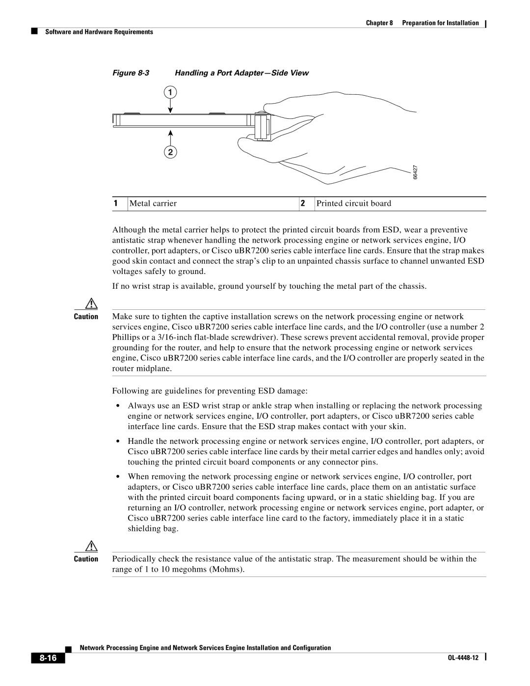 Cisco Systems NPE-225, NPE-175 manual Handling a Port Adapter-Side View 